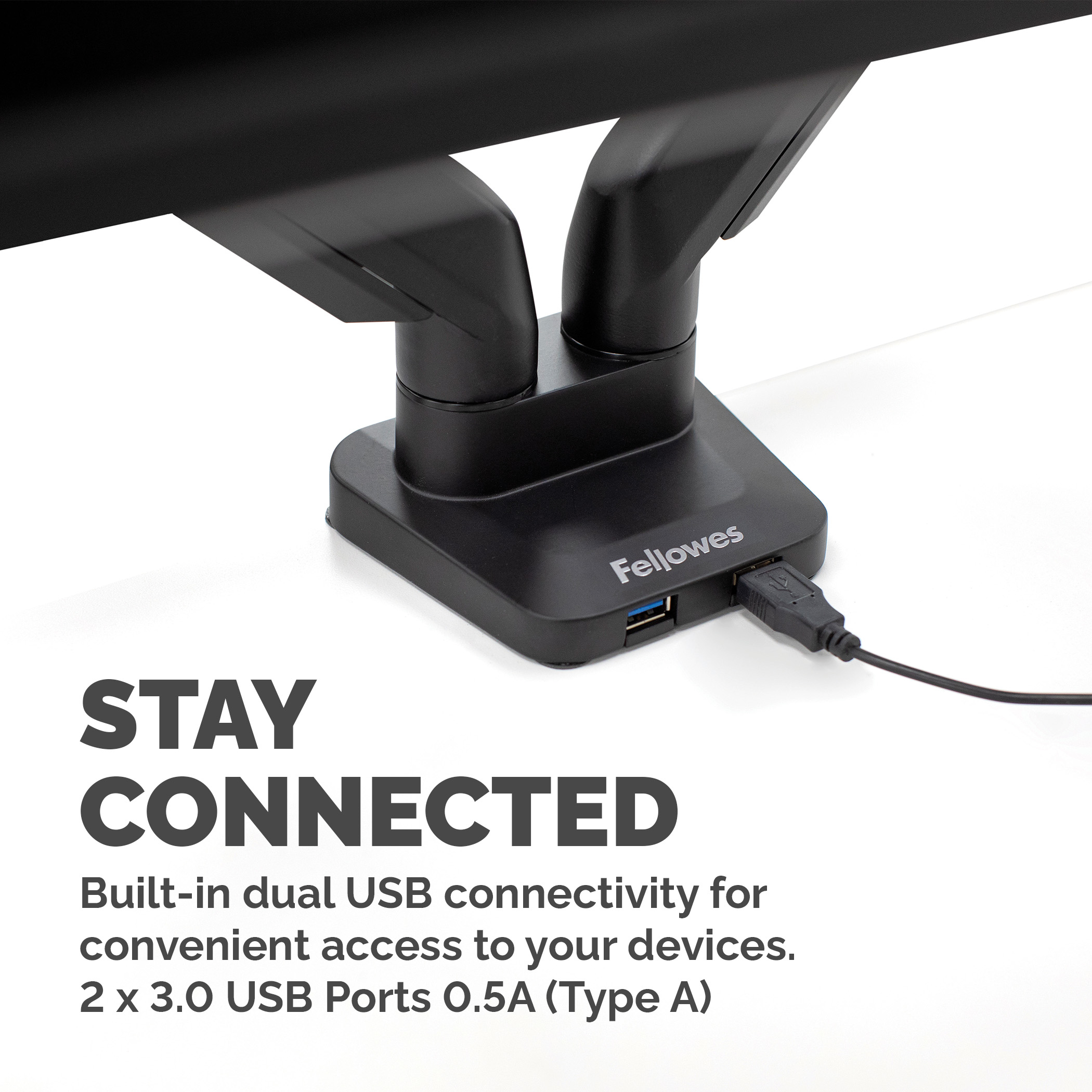 Fellowes dual USB hub with 2x 3.0 ports and connected cable.