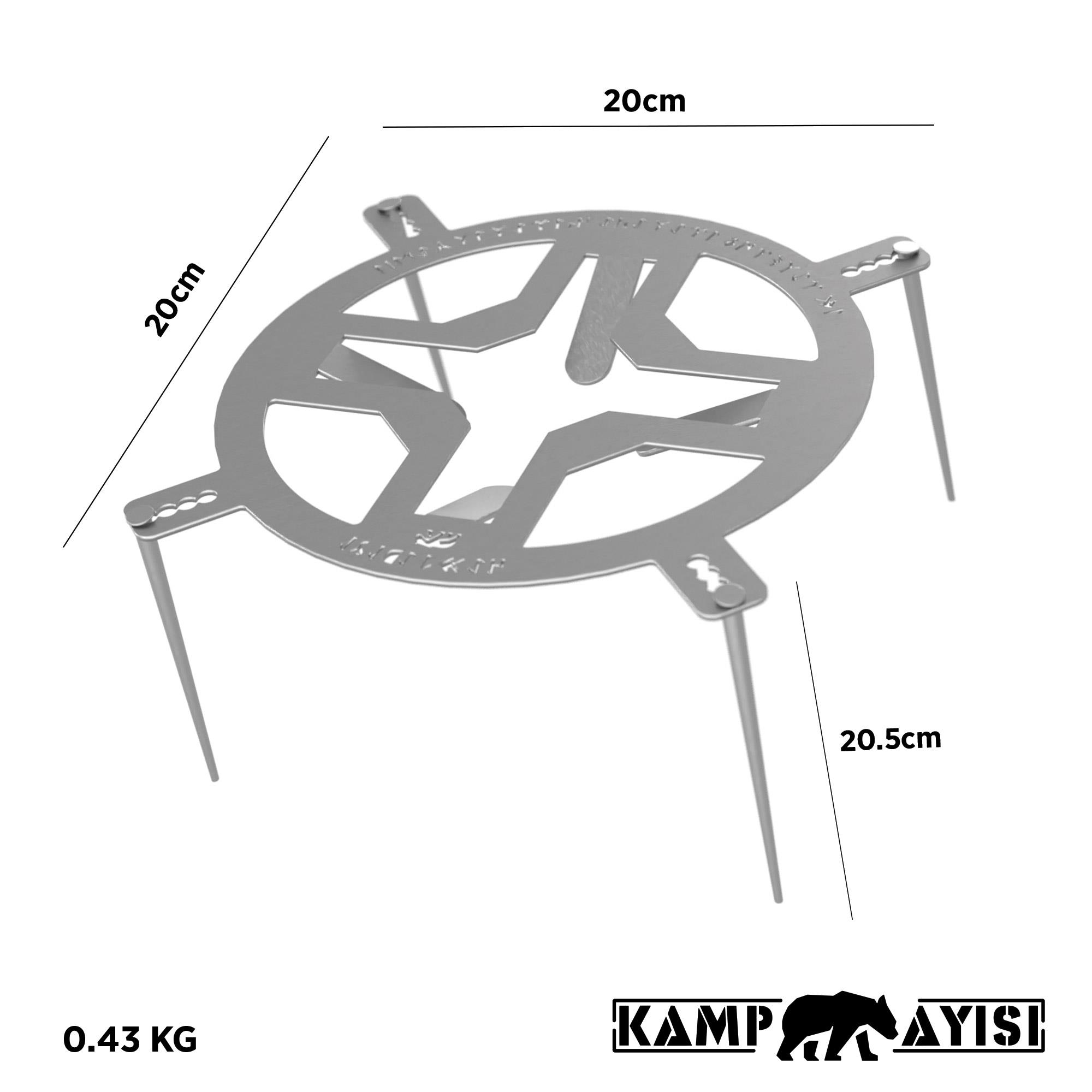 Gümüş renkli, yıldız şeklinde metal tencere standı, 20x20cm, 20.5cm yüksekliğinde, 0.43kg.