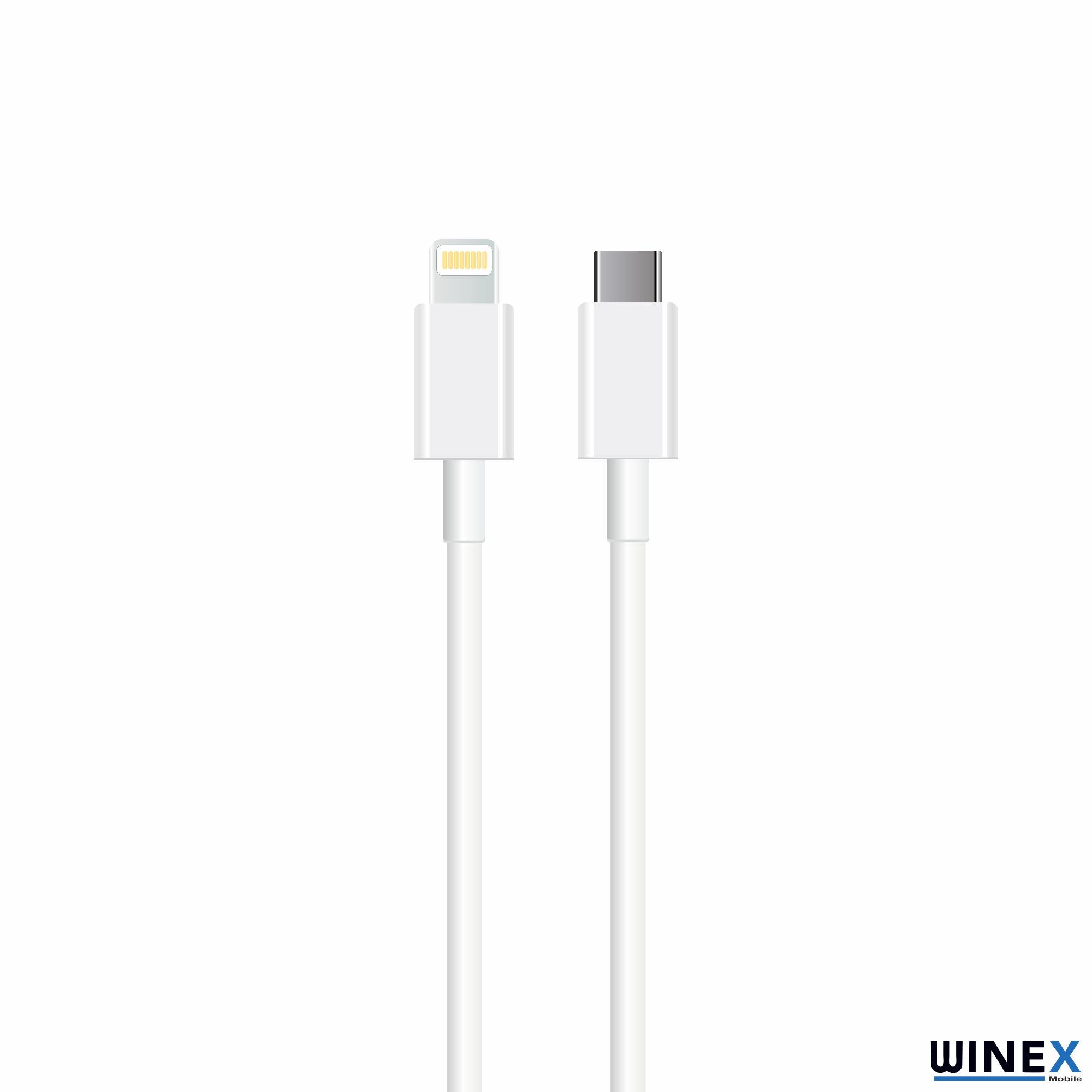 İki beyaz şarj kablosu, biri Lightning, diğeri USB-C konektörlü.