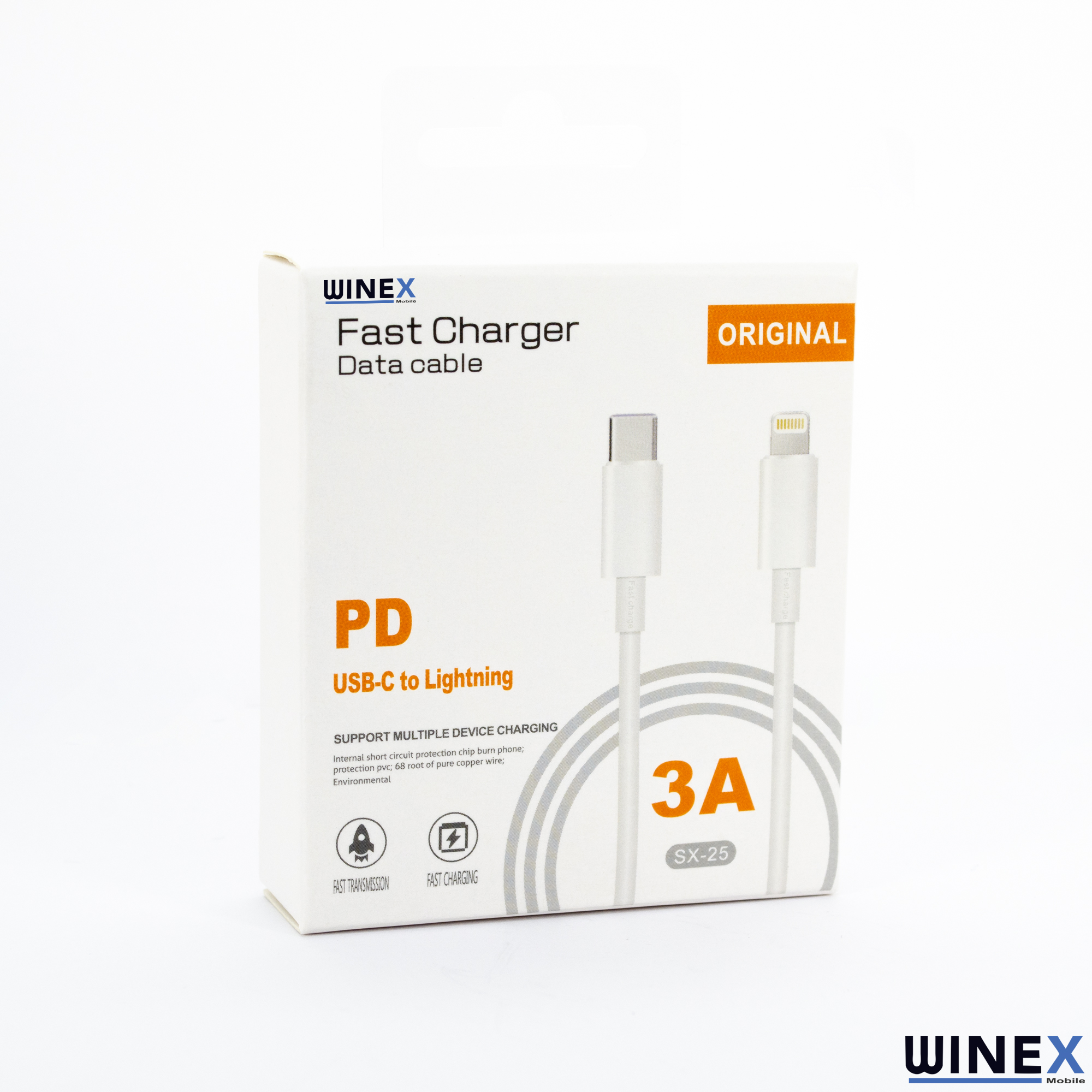 WINEX beyaz USB-C - Lightning şarj kablosu paketi, 3A.