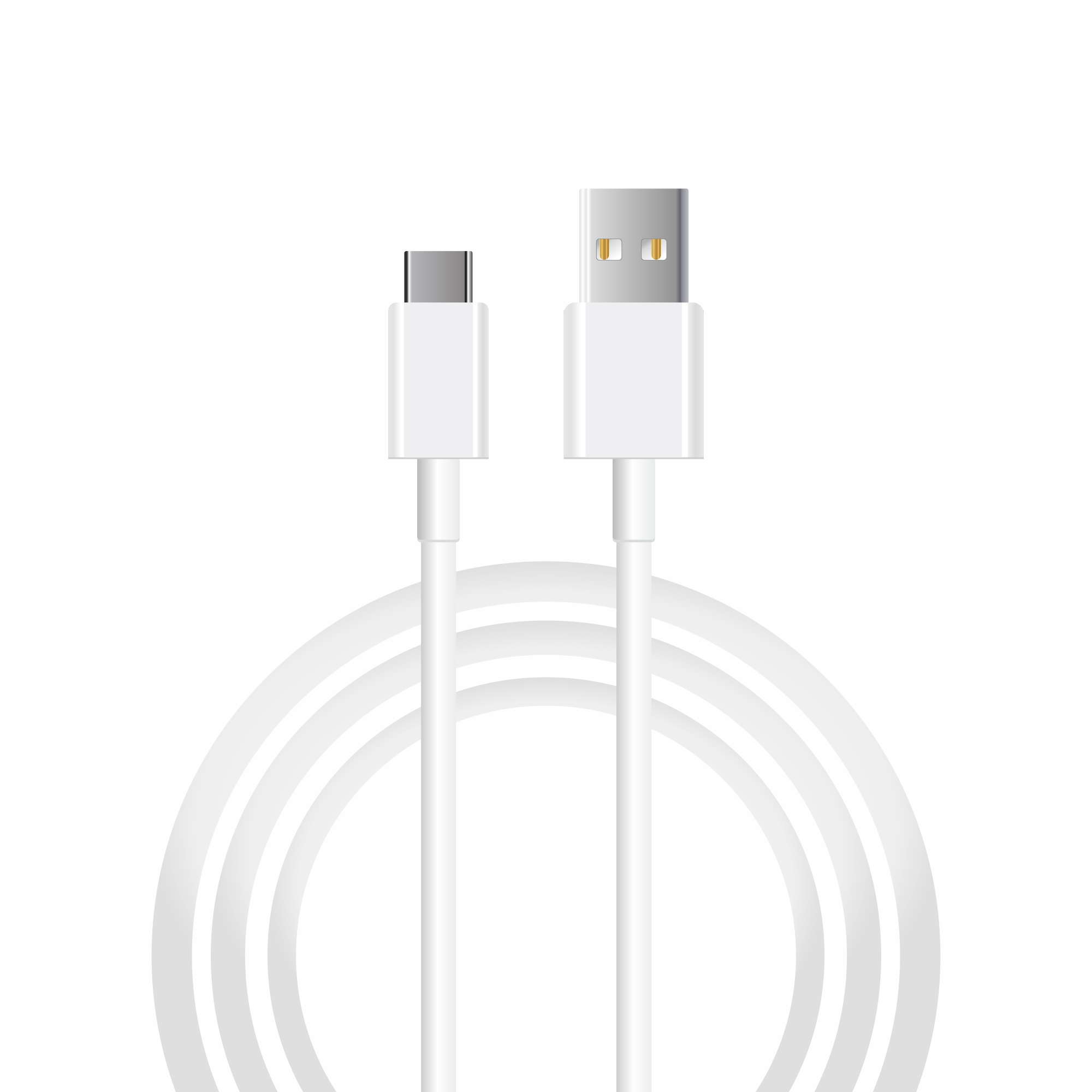 Beyaz USB-C - USB-A kablosu, beyaz zeminde rulo yapılmış.