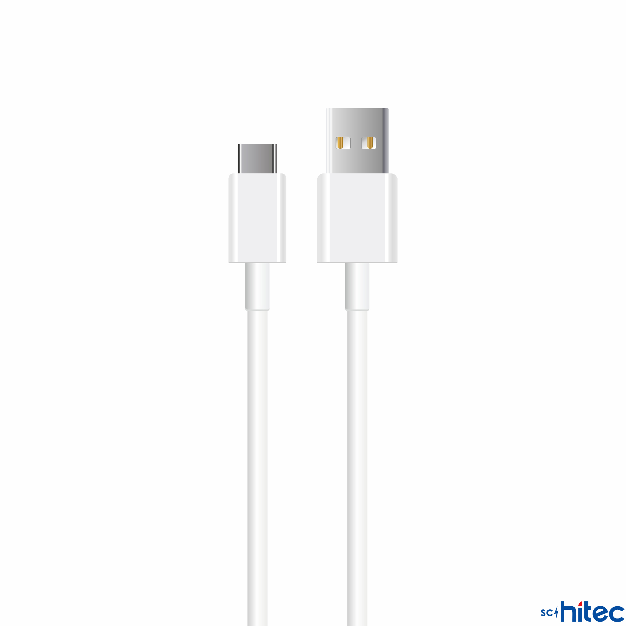 İki beyaz kablo, biri USB-C, diğeri USB-A konektörlü.