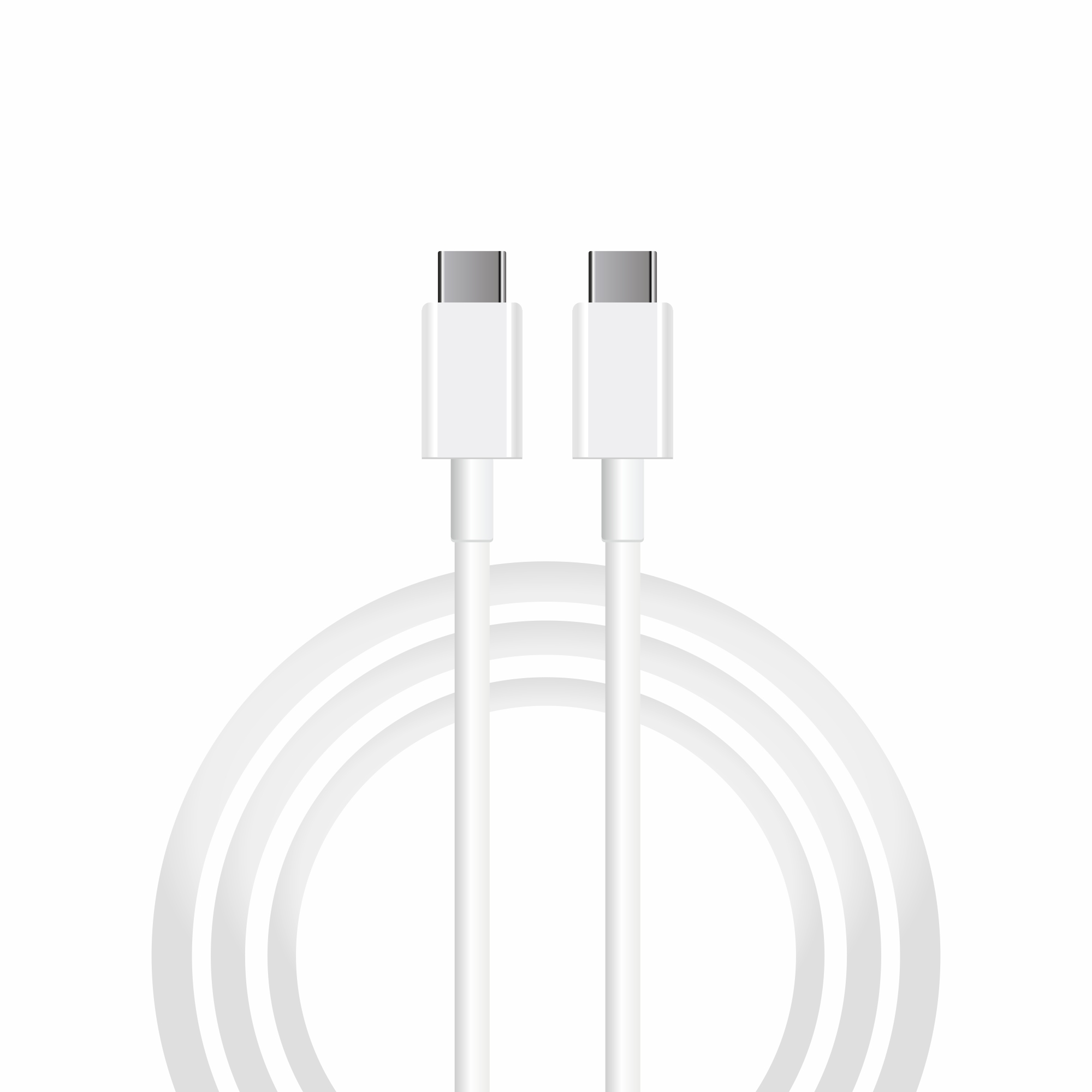 İki konektörlü, sarılı beyaz bir USB-C kablosu.