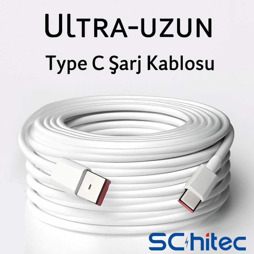 İki konektörlü, sarılı beyaz USB-C kablosu.