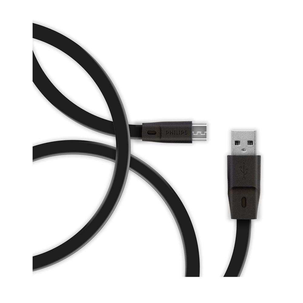 Bir mikro-USB ve bir standart USB konektörlü siyah USB kablosu.