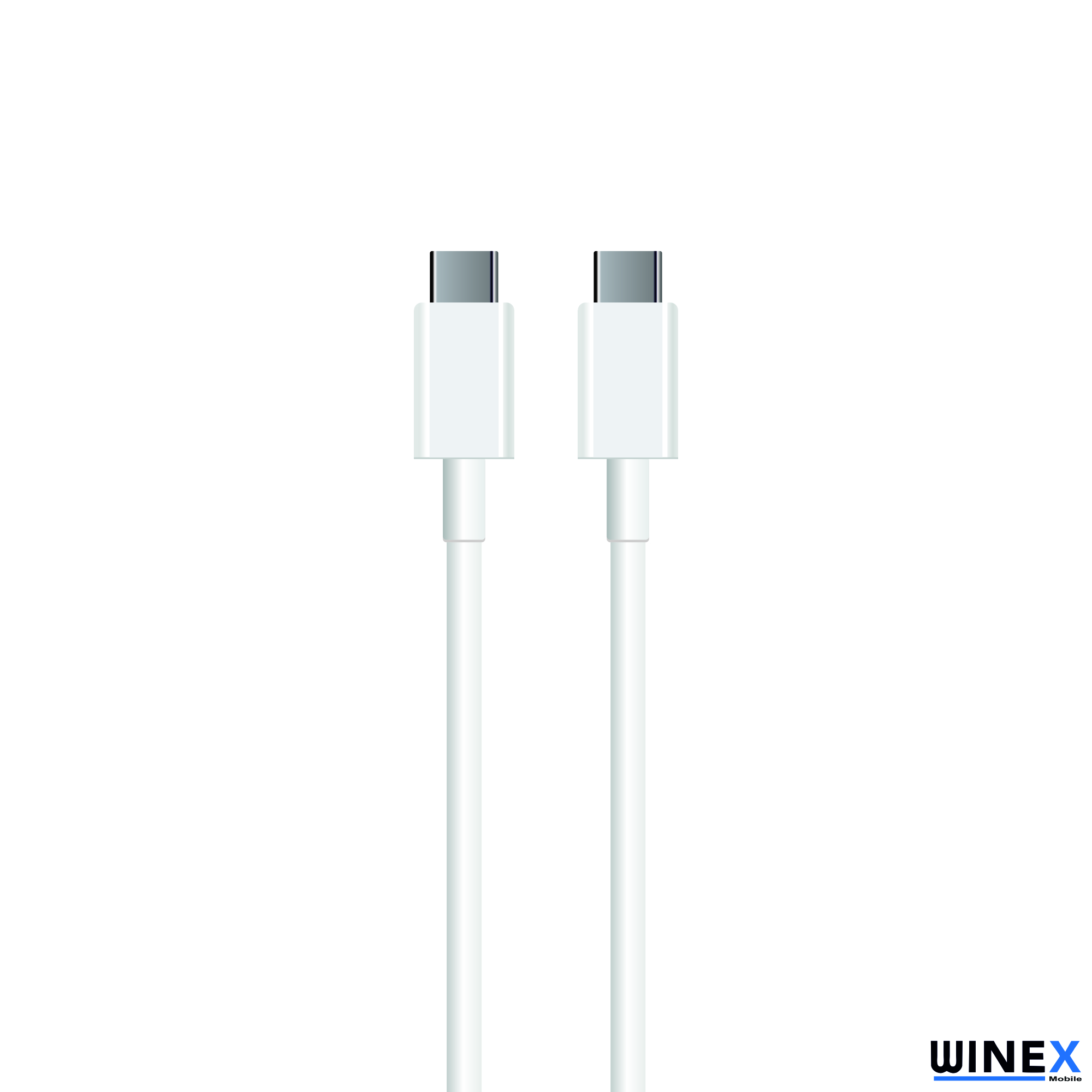 Beyaz arka plan üzerinde gümüş konektörlü iki beyaz USB-C kablosu.