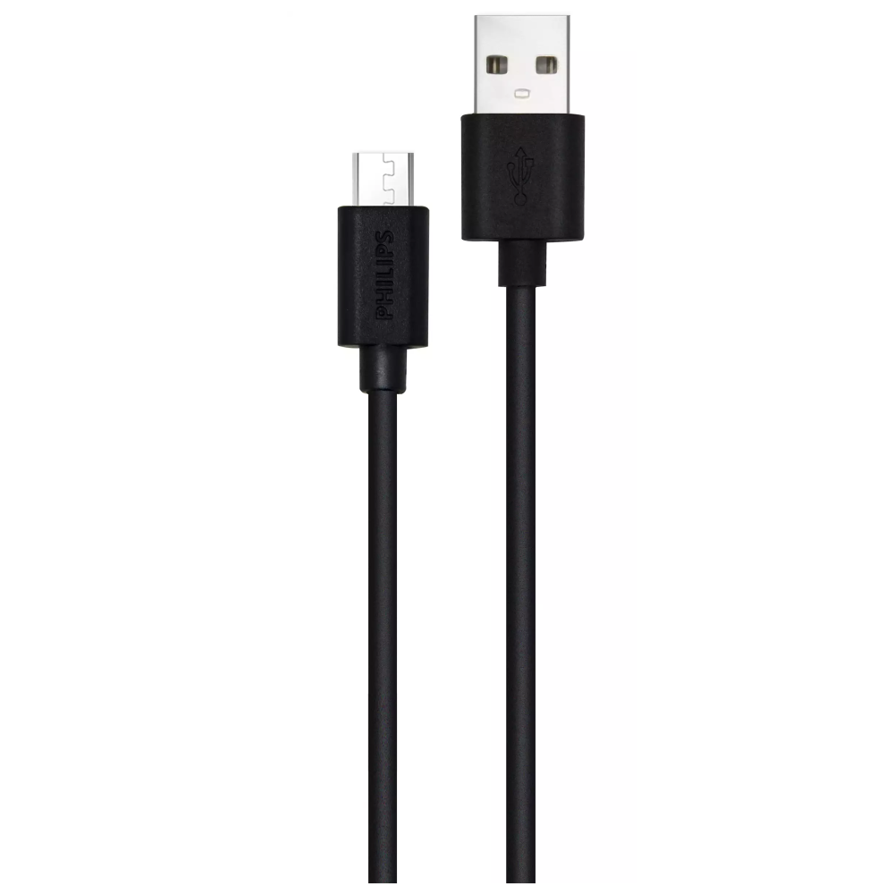 Standart USB-A ve Micro-USB konektörlü siyah bir USB kablosu.