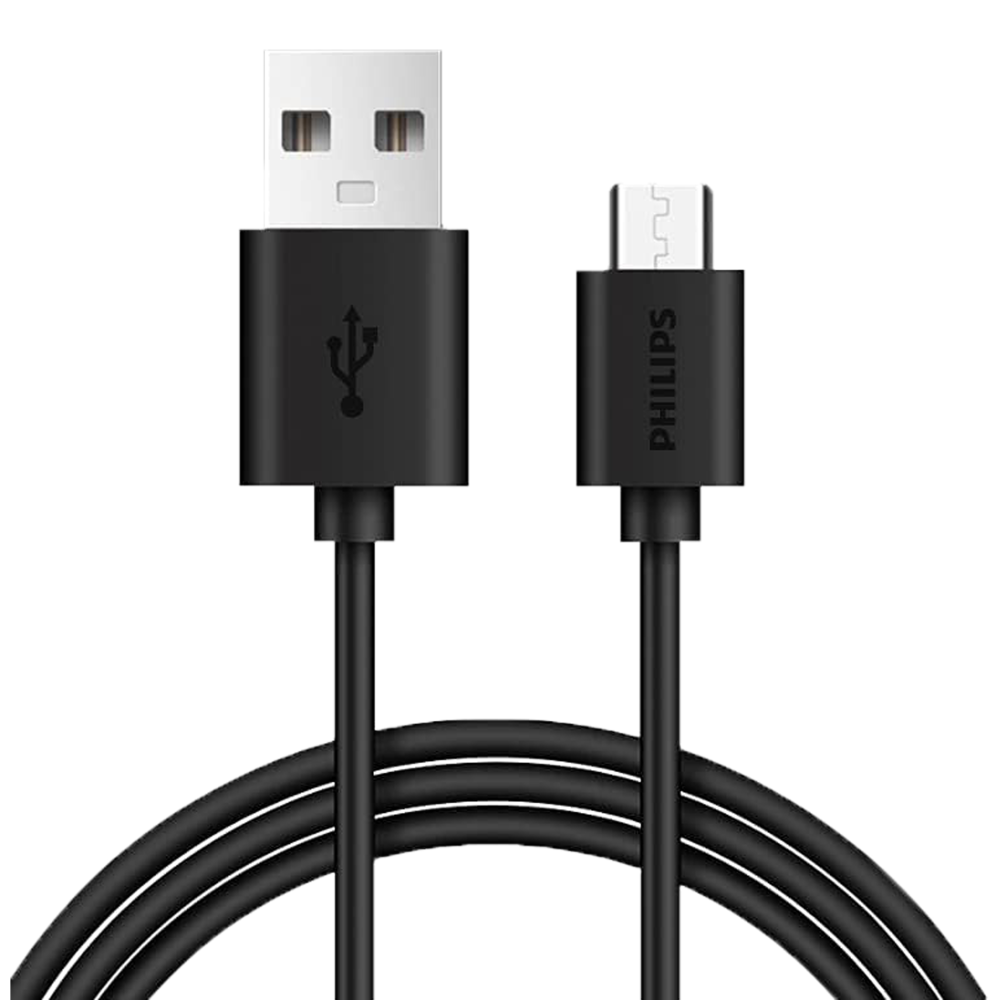 Standart USB-A ve Micro-USB fişli siyah USB kablosu.