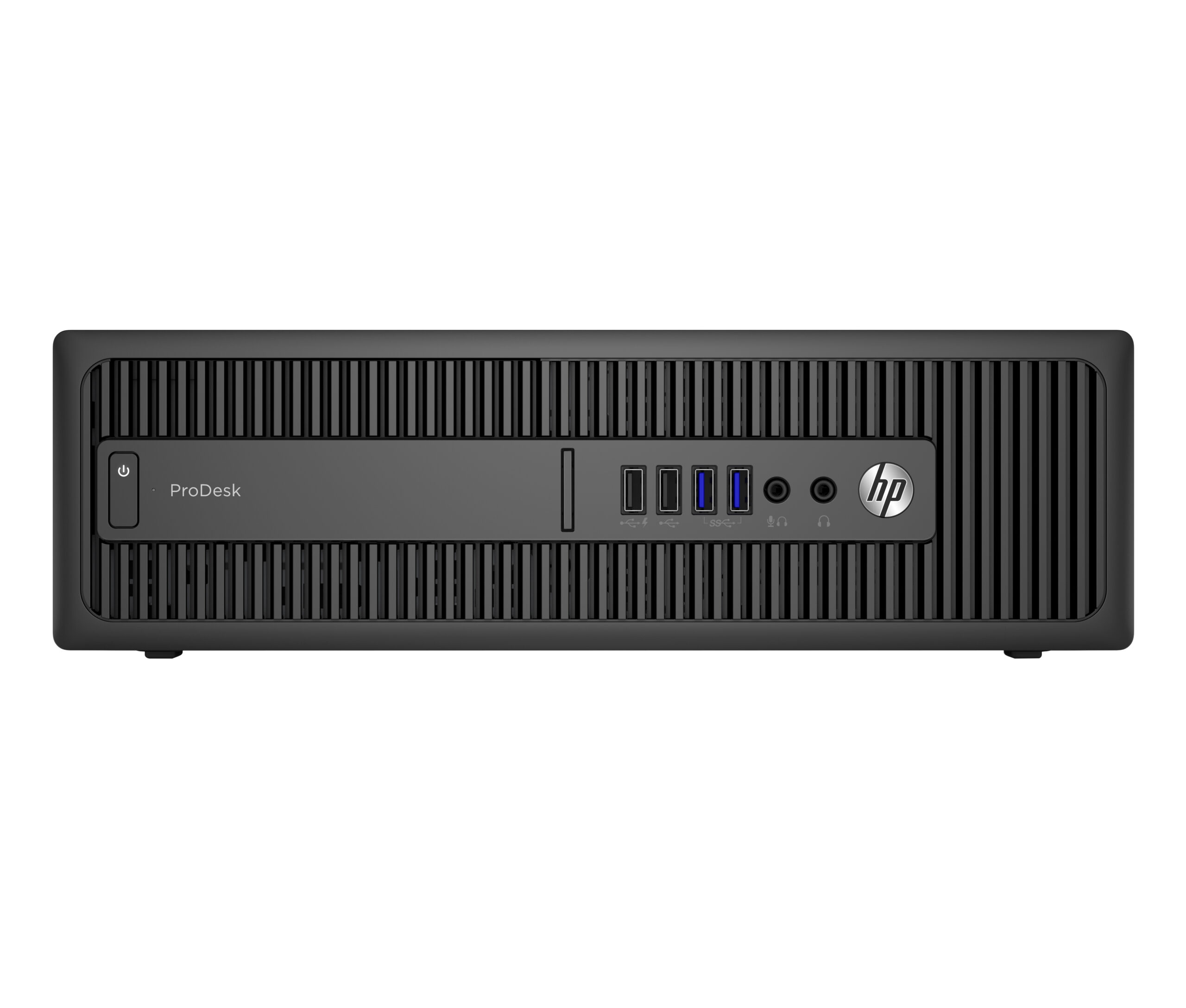 Ordenador de sobremesa HP ProDesk negro con ranuras de ventilación verticales.