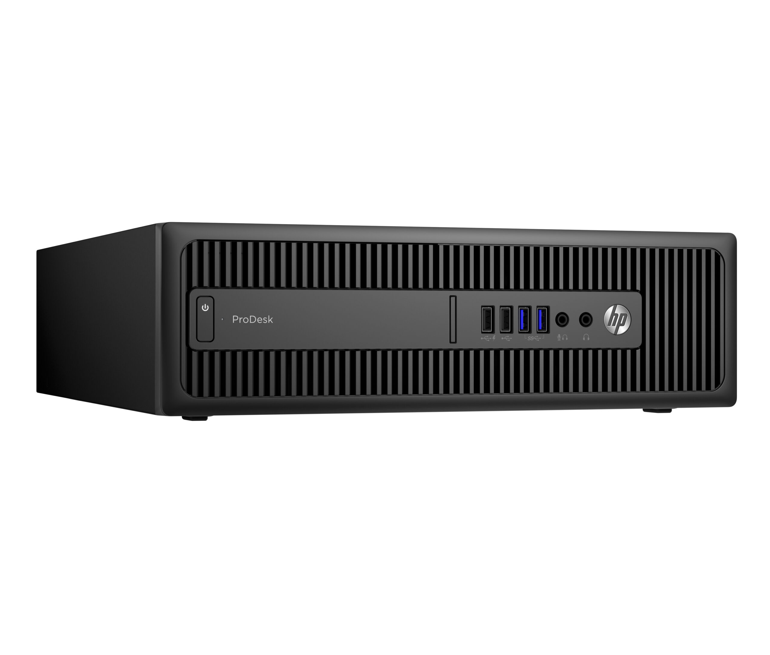 Ordenador de sobremesa HP ProDesk negro con rejillas de ventilación y puertos.