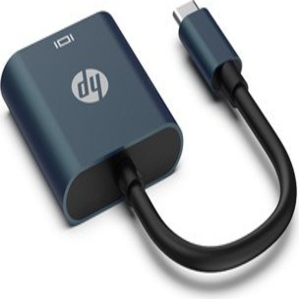 Un adattatore HP blu scuro con connettore USB-C e cavo.