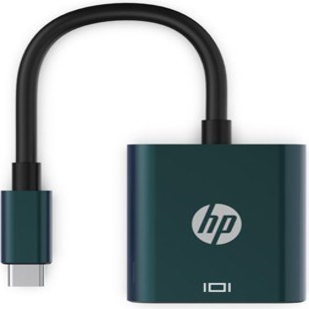 Adattatore HP verde scuro con cavo nero e connettore USB-C.