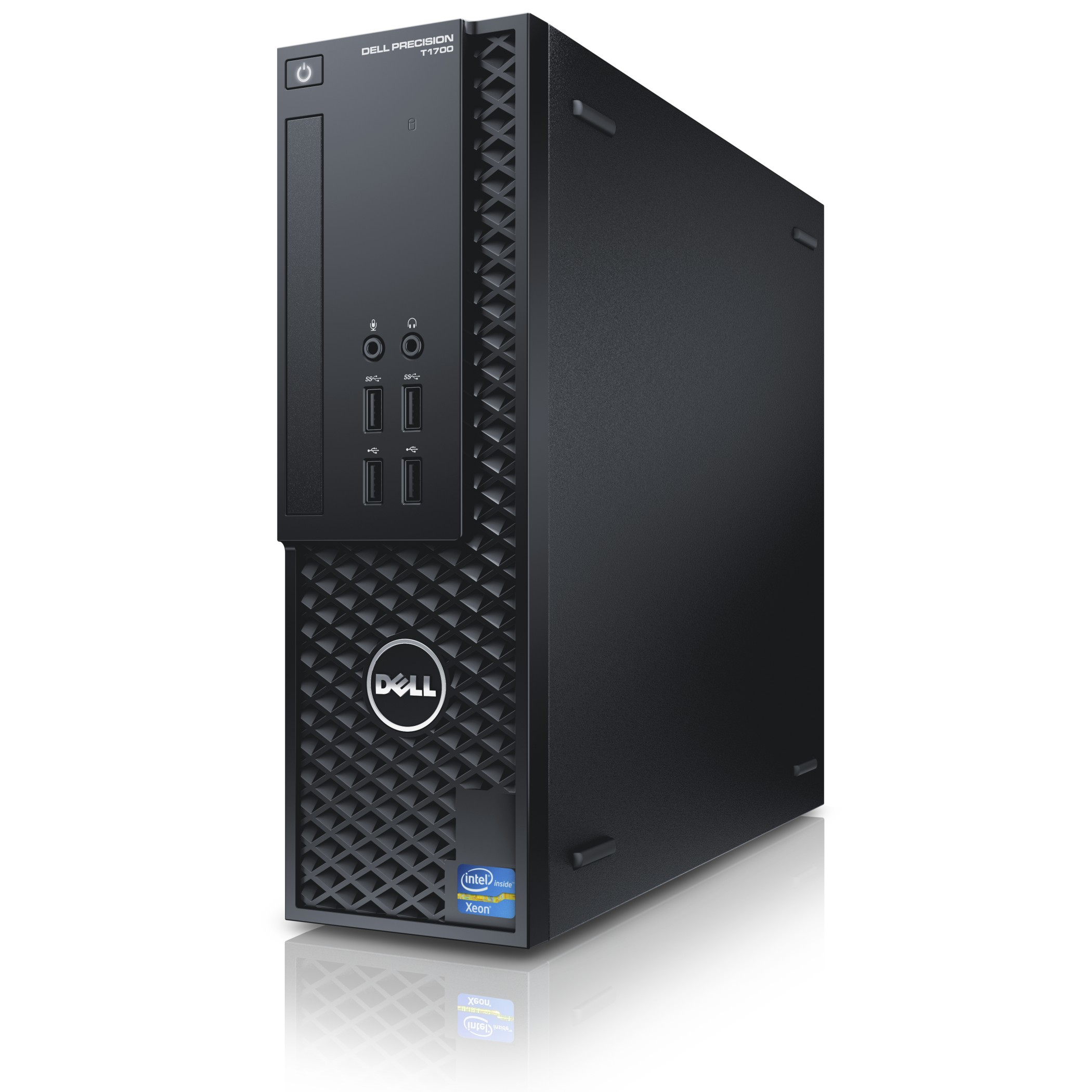 PC torre Dell Precision T1700 negro con puertos y pegatina Intel Xeon.