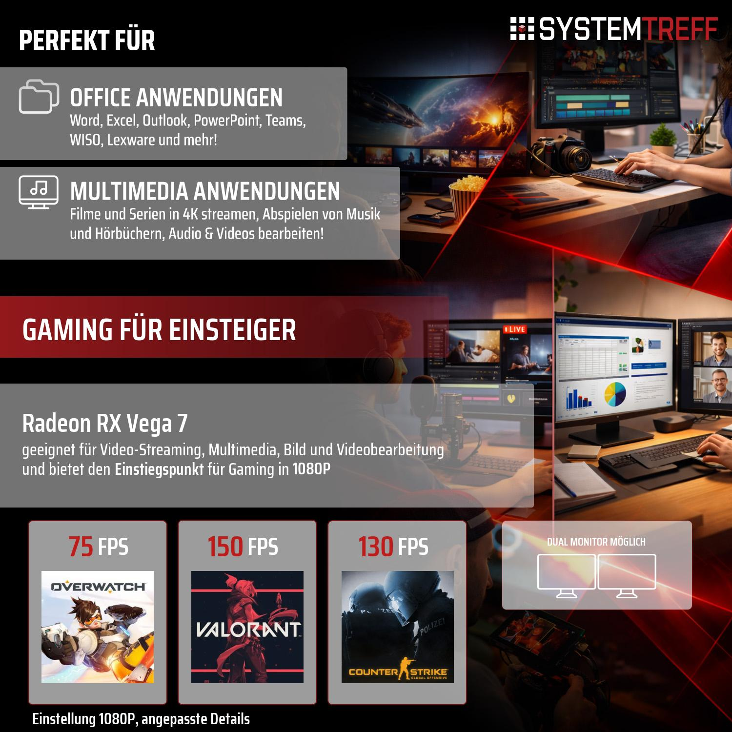 System Treff PC für Office, Multimedia, Gaming. Radeon RX Vega 7.