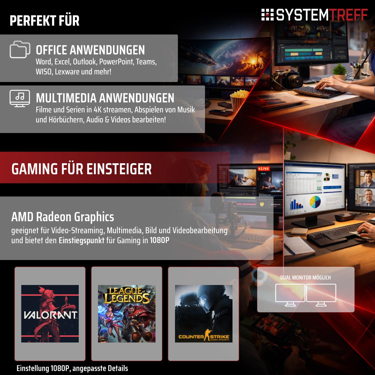 PC-Angebote für Office, Multimedia, Gaming mit AMD Radeon. Dual Monitor.