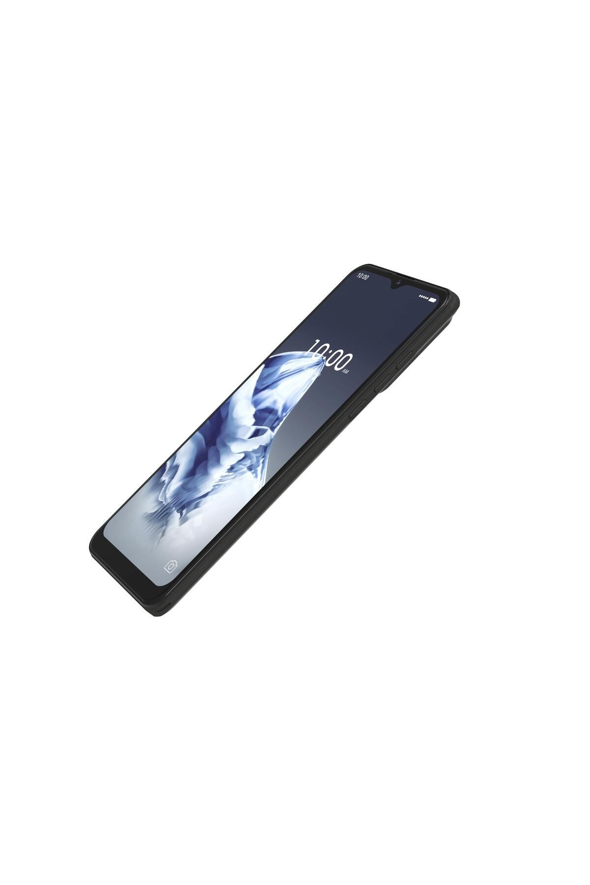 Ekranında soyut duvar kağıdı gösteren siyah bir akıllı telefon.