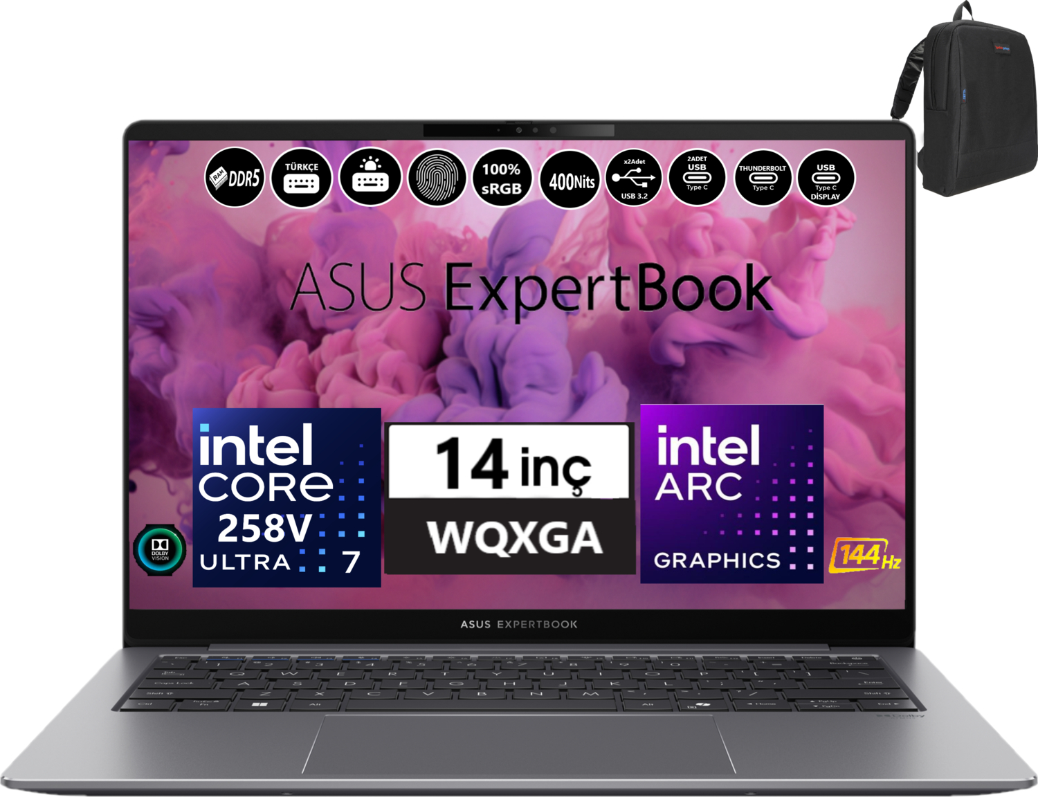 ASUS ExpertBook P5405CSA AI ARC 140V 400NIT IPS WI7321TBS0D03 Intel Core Ultra 7 258V 32 GB RAM 1 TB SSD 14 inç FreeDOS Laptop Siyah
