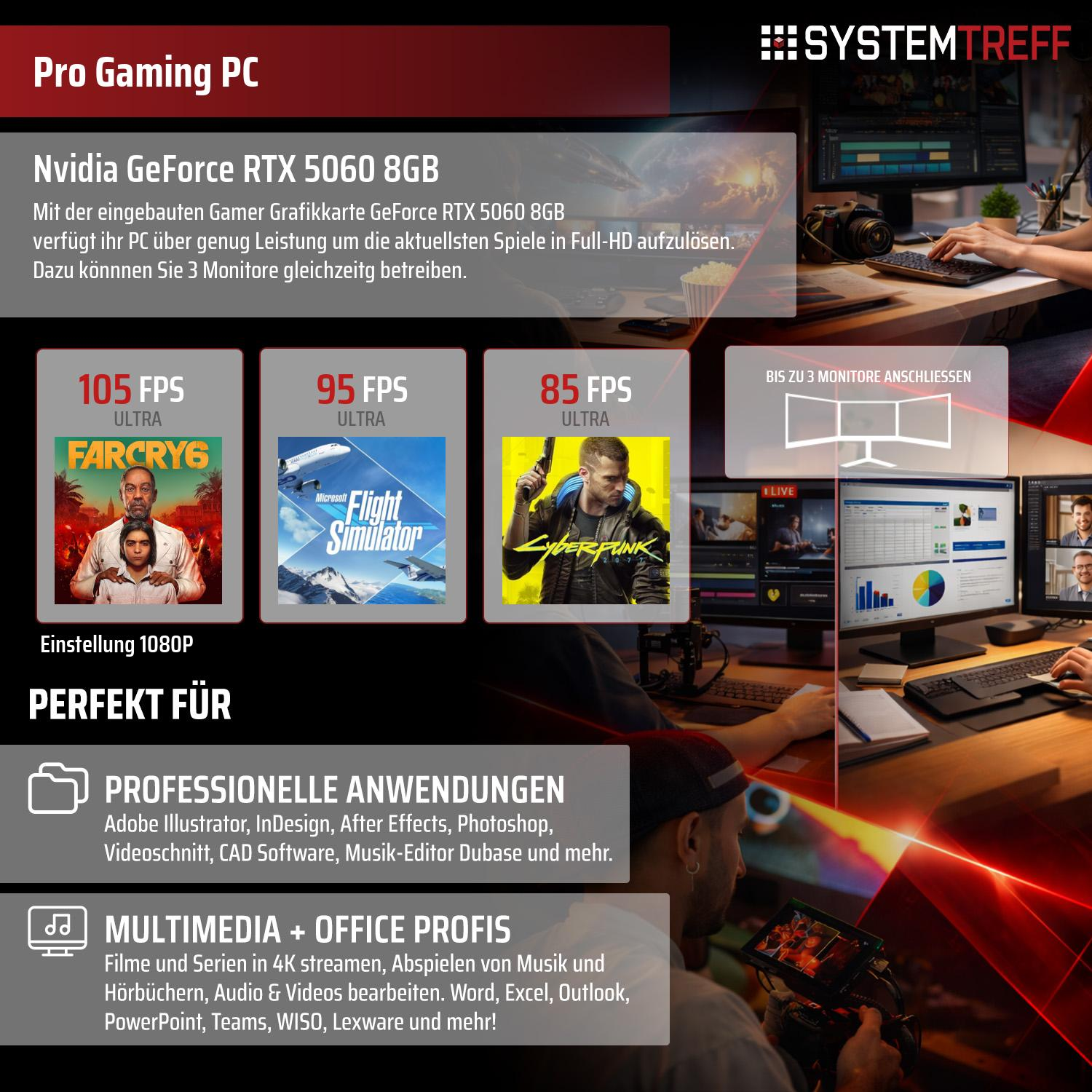 Pro Gaming PC mit RTX 5060 8GB: Leistung für Spiele & Profi-Anwendungen.