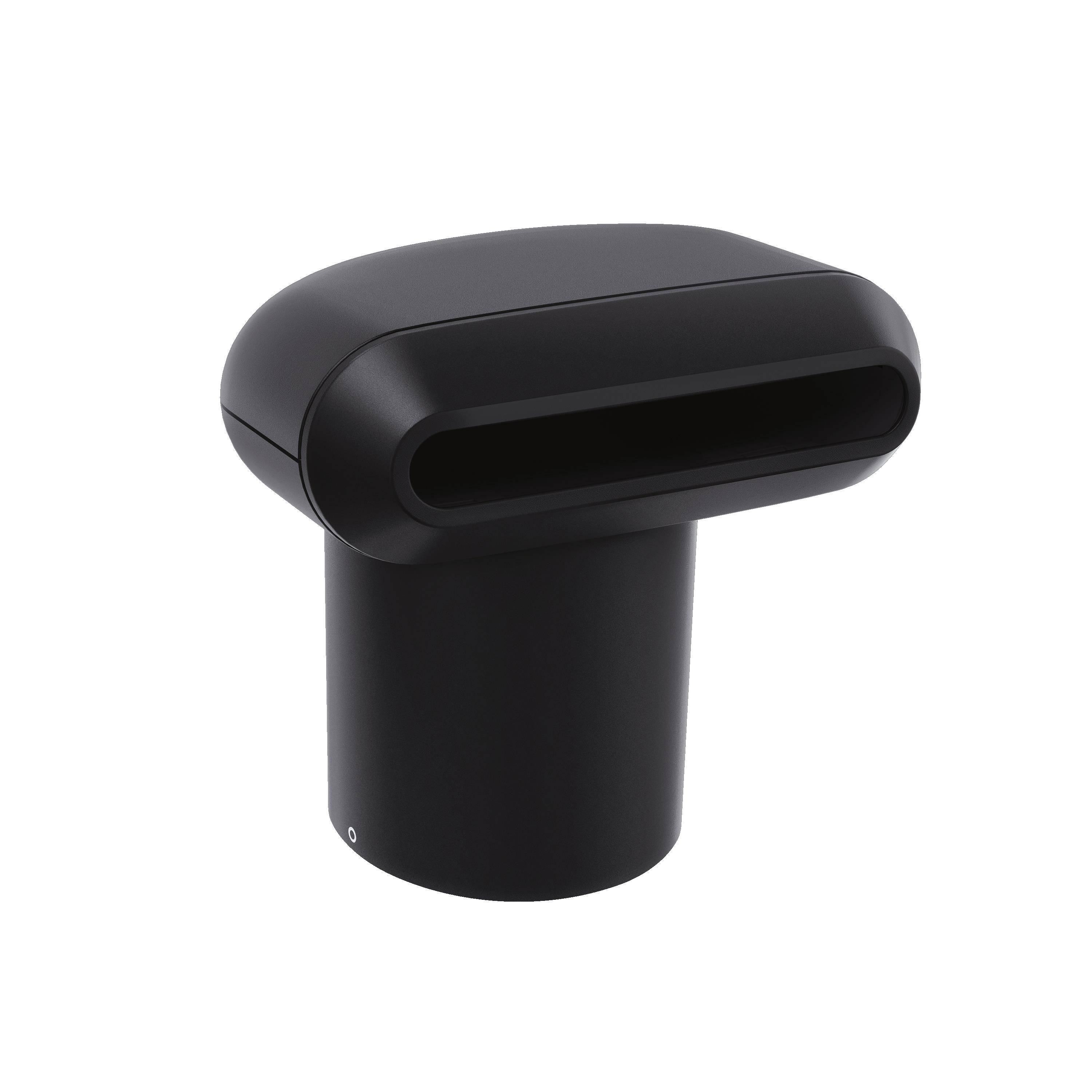 Accessorio di ventilazione nero con fessura orizzontale su sfondo bianco.