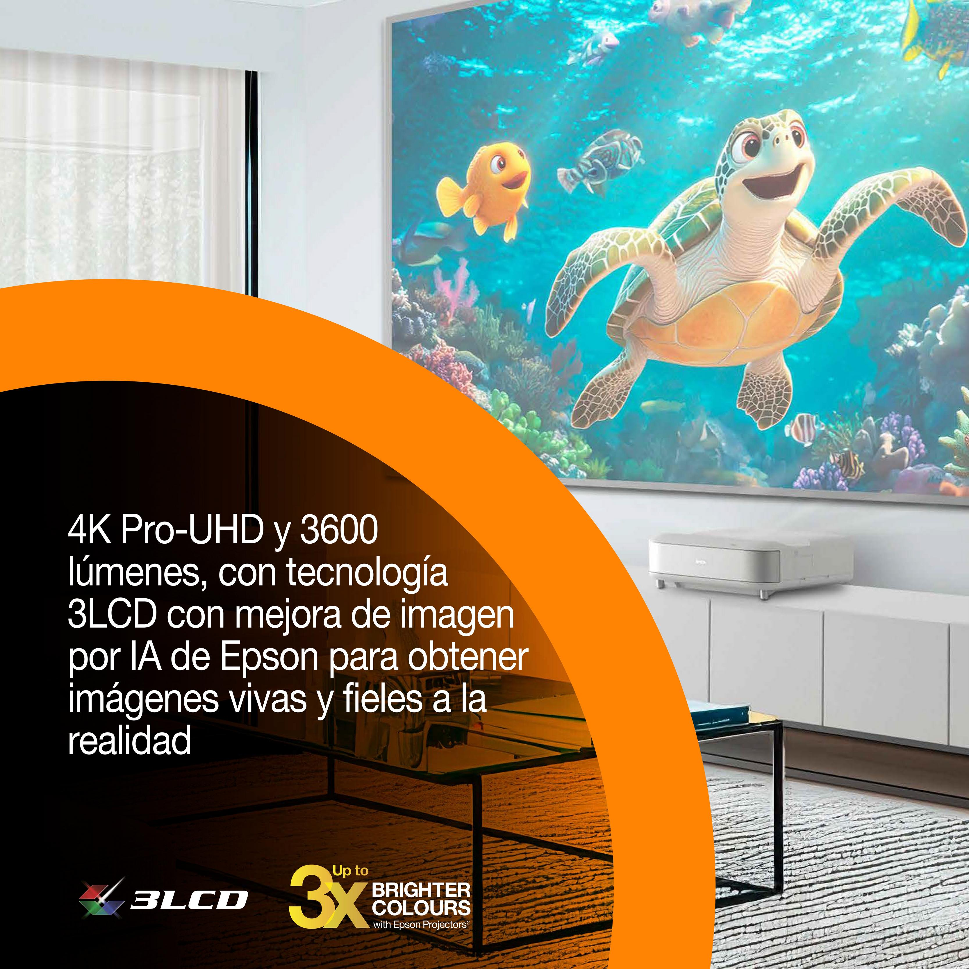 Proyector Epson 4K Pro-UHD de 3600 lúmenes con tecnología 3LCD.