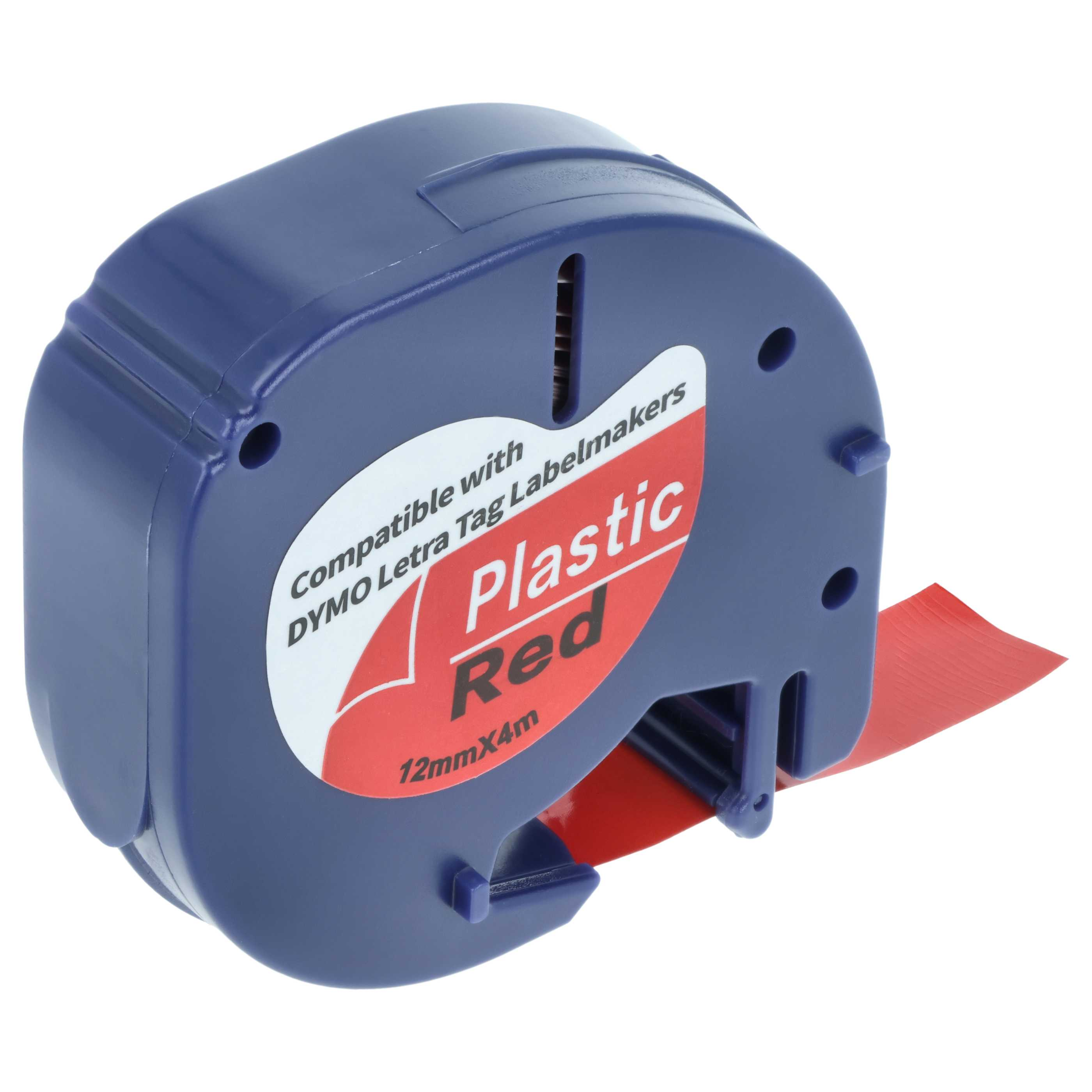 Blaue Kunststoff-Etikettenrolle mit rotem Band, 12mm x 4m.