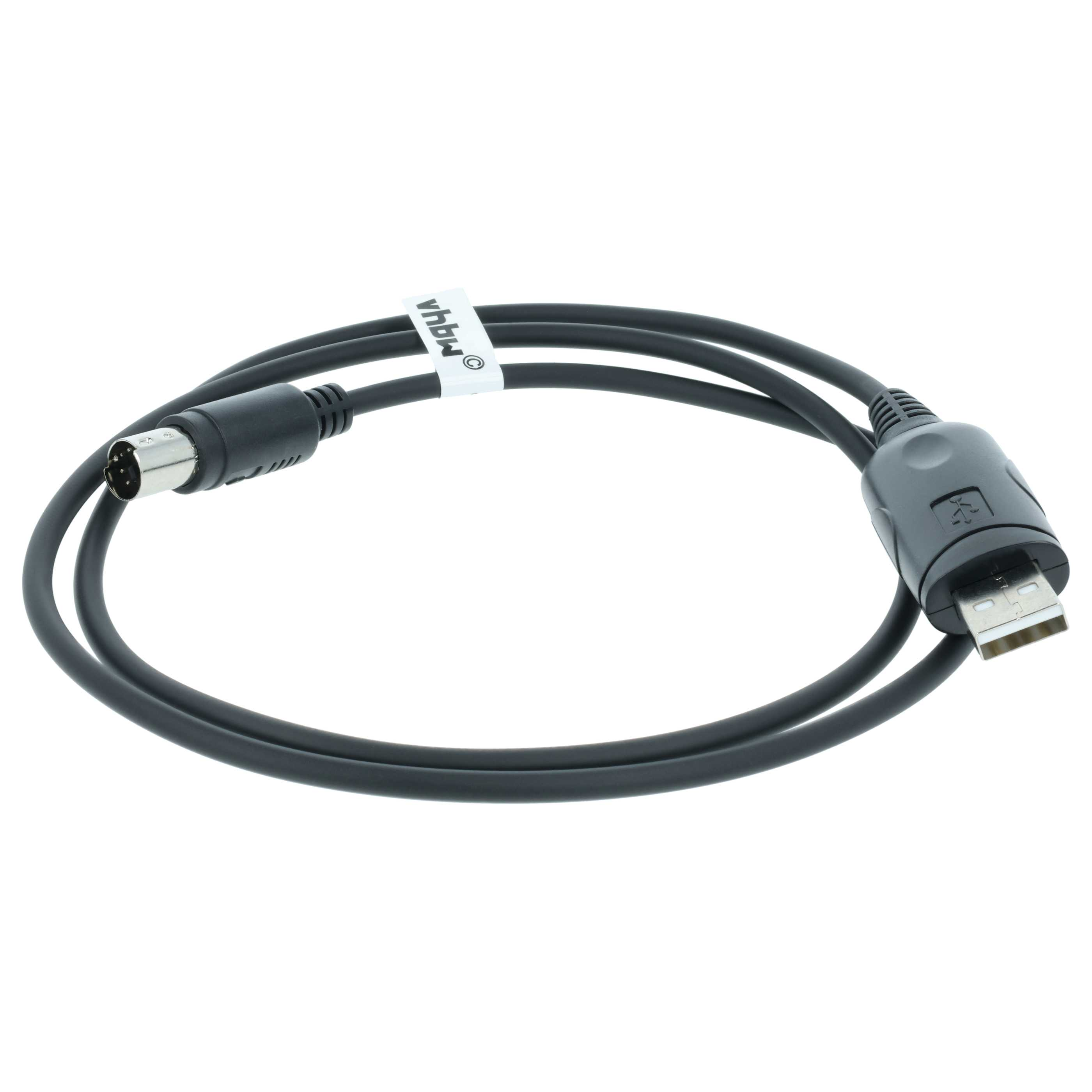Ein schwarzes Kabel mit einem 5-poligen DIN-Stecker und einem USB-A-Stecker.