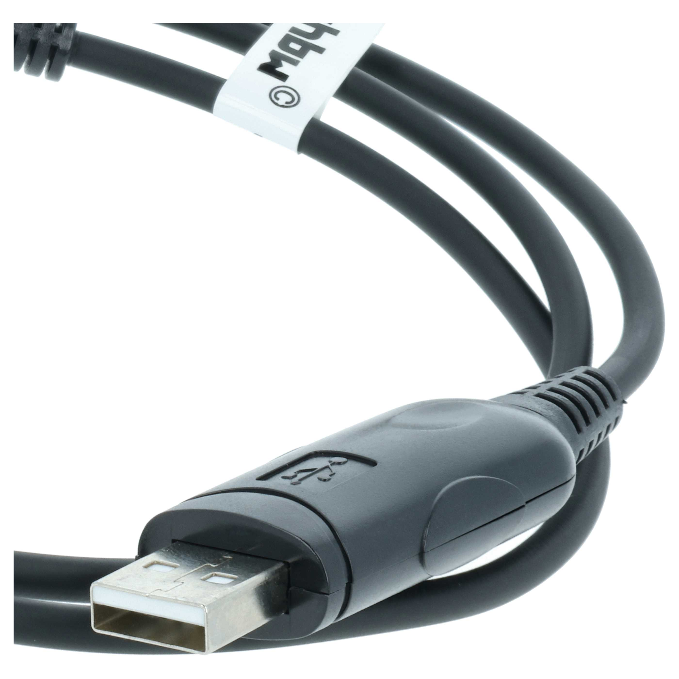 Ein schwarzes USB-Kabel mit einem Stecker und einem Etikett mit der Aufschrift "MQU".