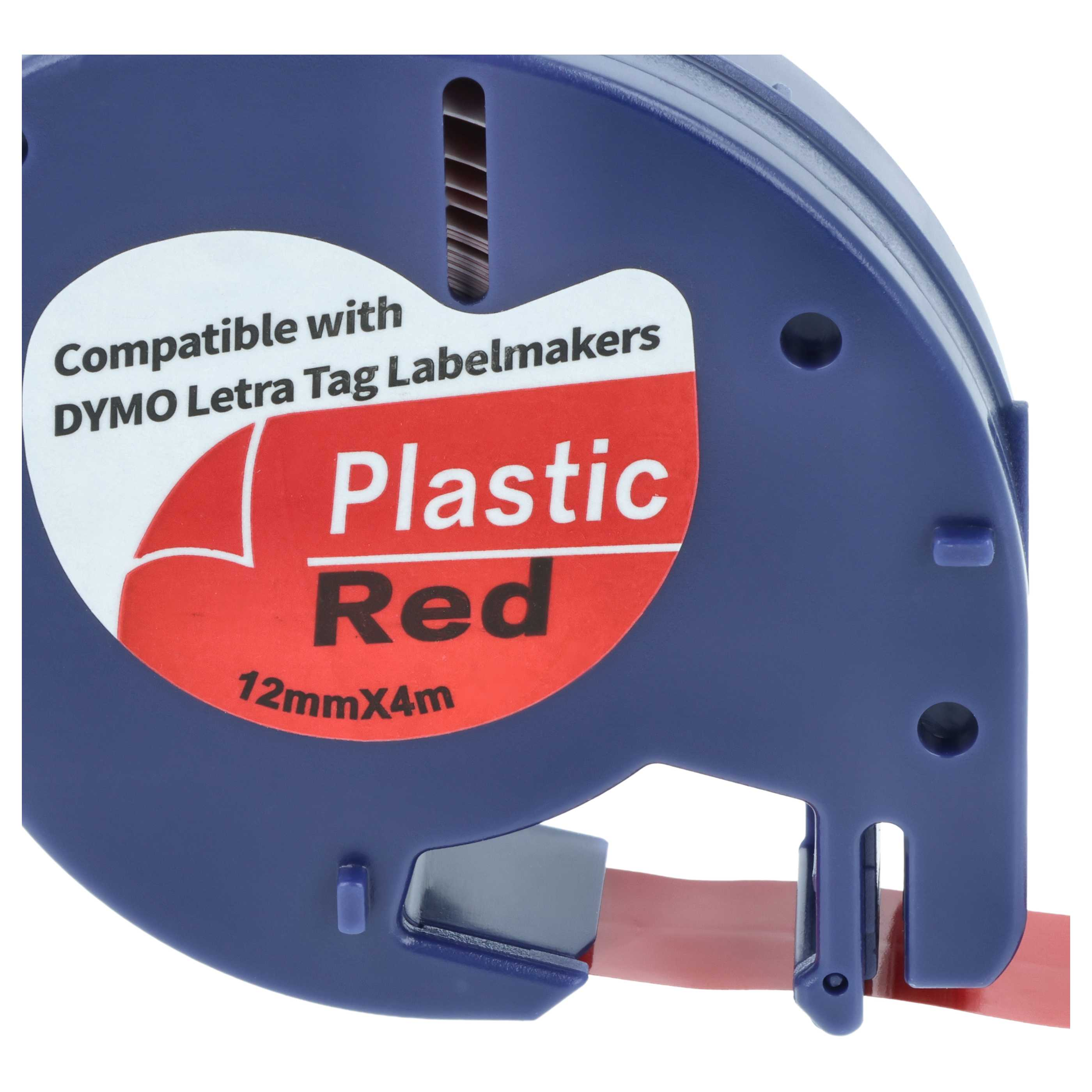 Blaue Kassettenrolle mit rotem Plastikband, 12mm x 4m.