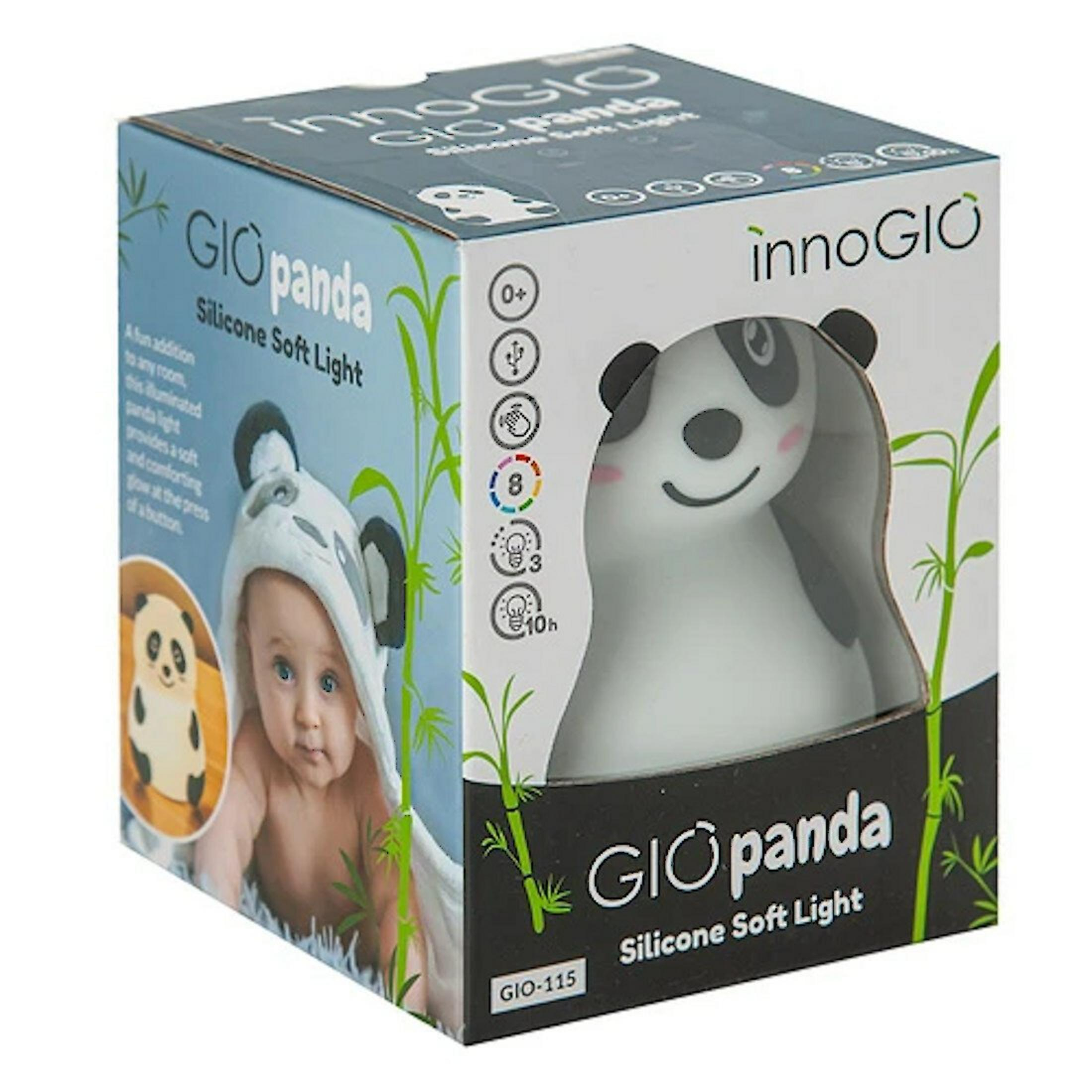Verpackung eines Panda-Nachtlichts mit einem Baby auf der Vorderseite.