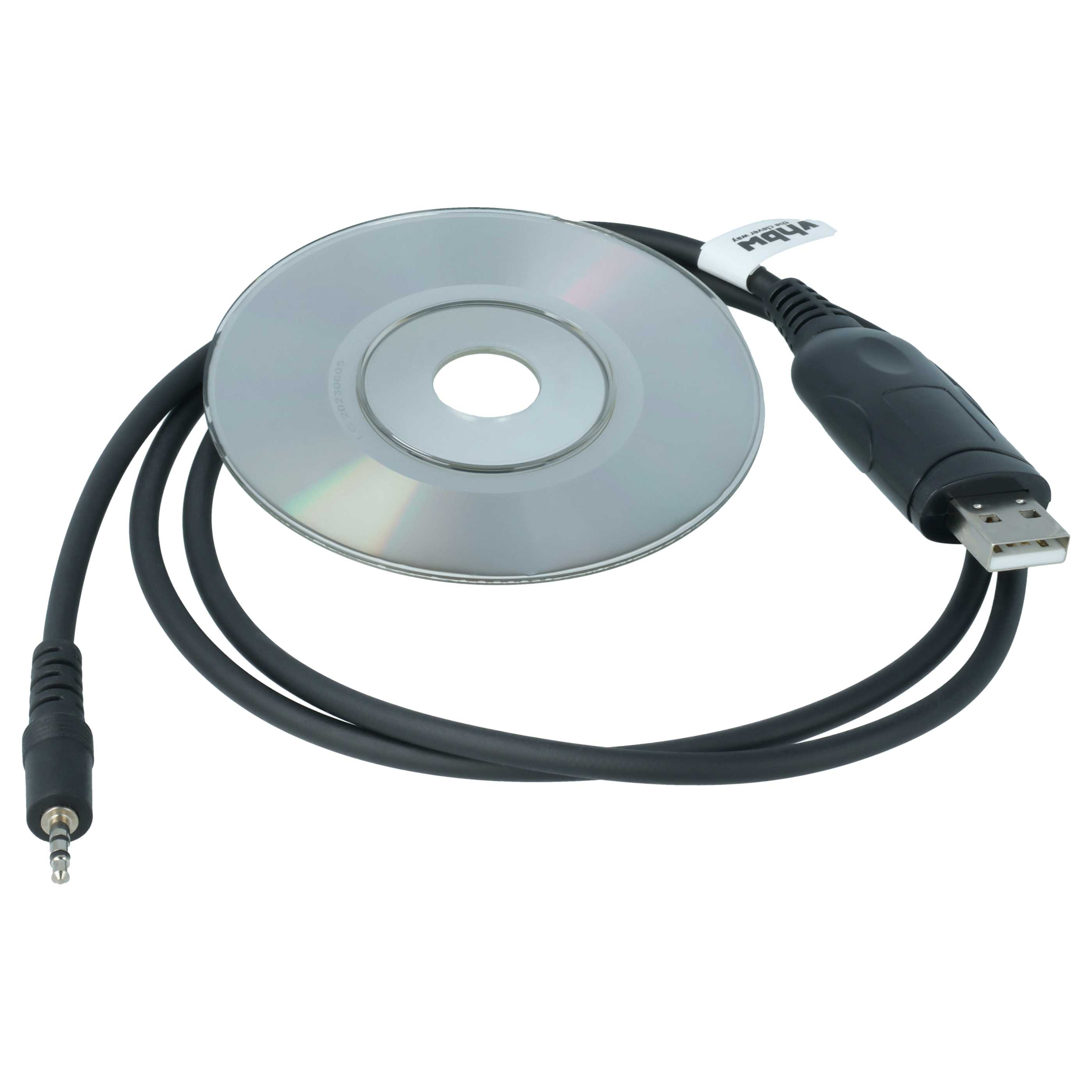 Ein silberner CD mit schwarzen Kabeln und USB-Anschluss.