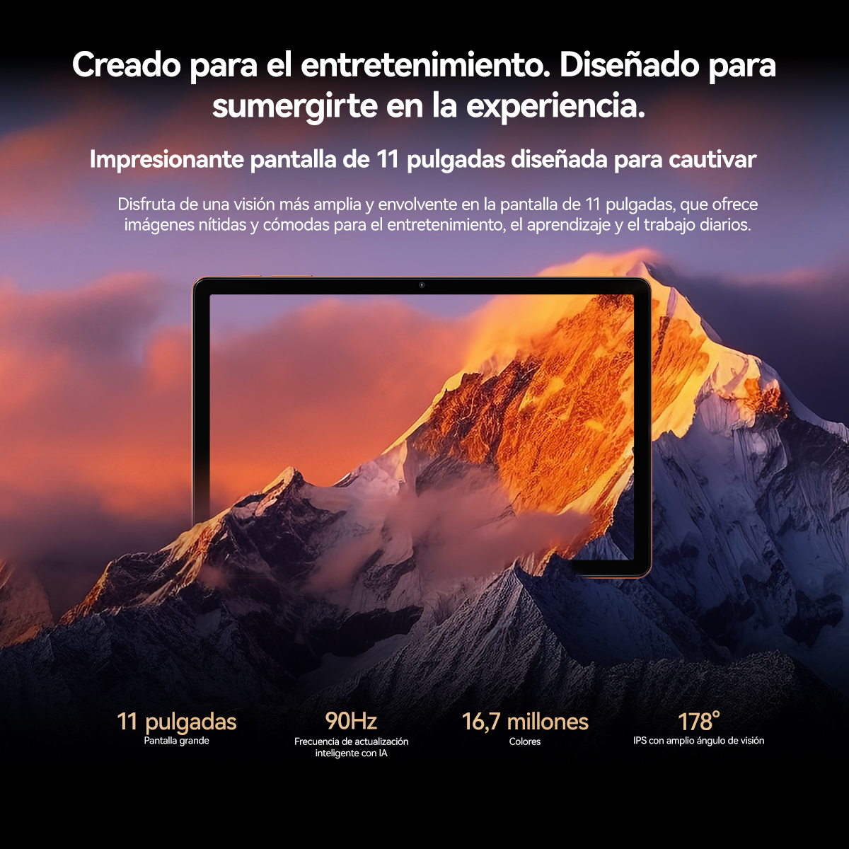 Una tableta que muestra una escena de montaña.