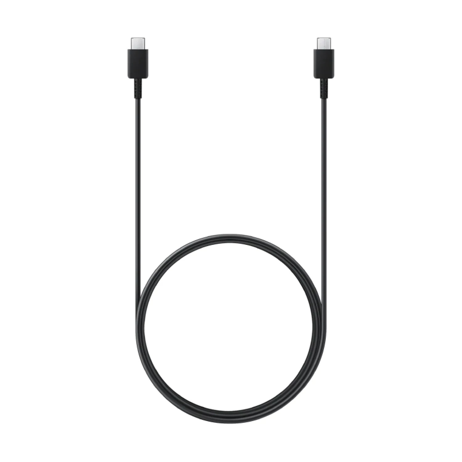 Her iki konektöre sahip siyah bir USB-C kablosu beyaz arka plan üzerinde U şeklinde gösterilmiştir.