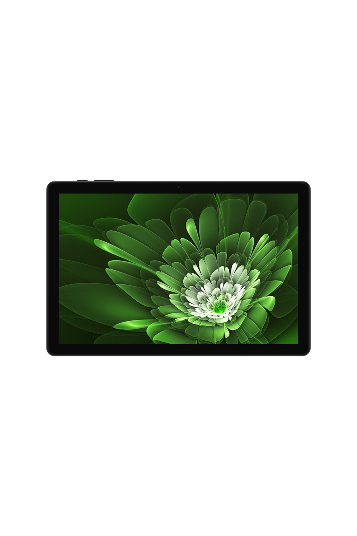 Ekranında yeşil çiçek deseni bulunan bir tablet.
