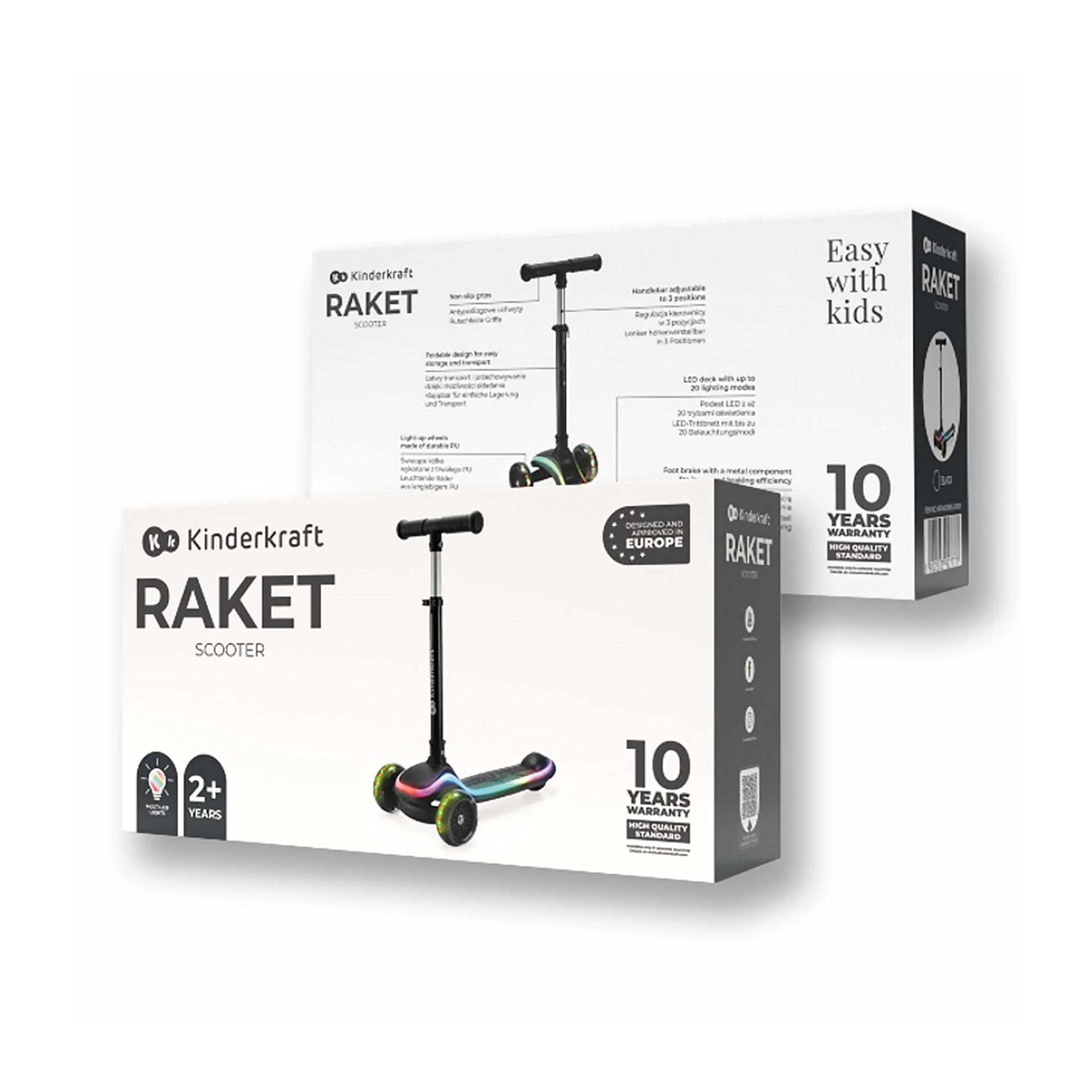 Kinderkraft Raket Roller-Verpackung mit Produktabbildung, 10 Jahre Garantie.