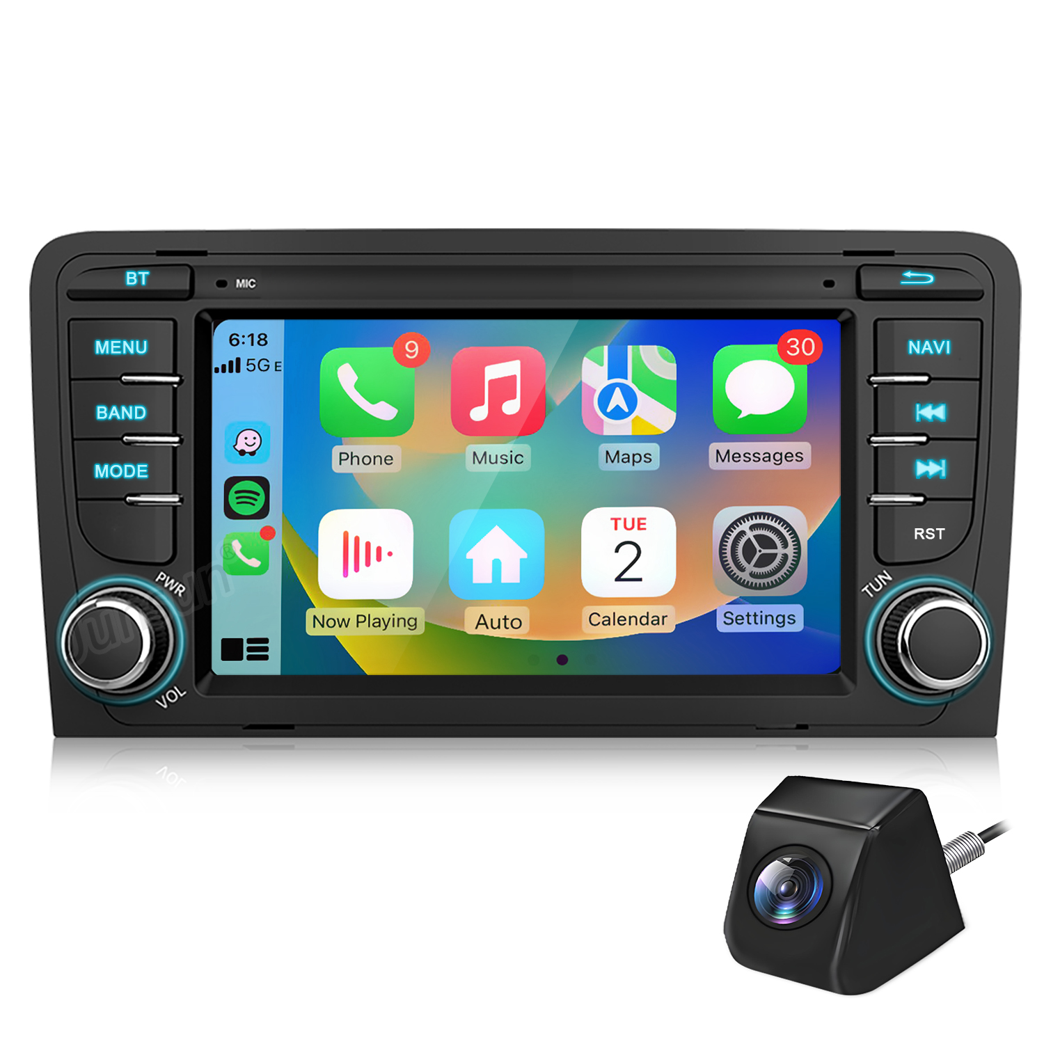 Ein Autoradio mit Touchscreen und einer Rückfahrkamera.
