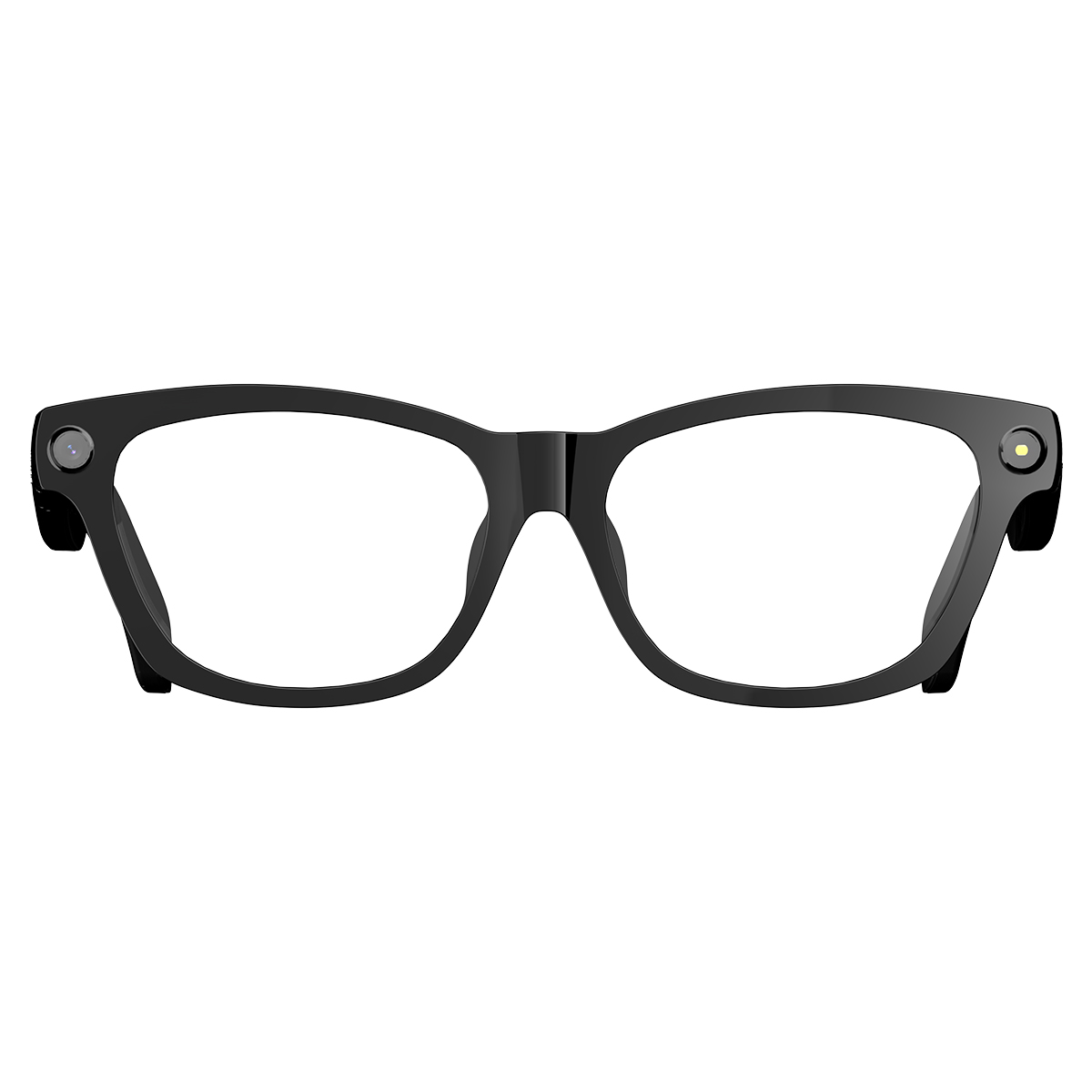 Black glasses with cameras and lights on the temples.
