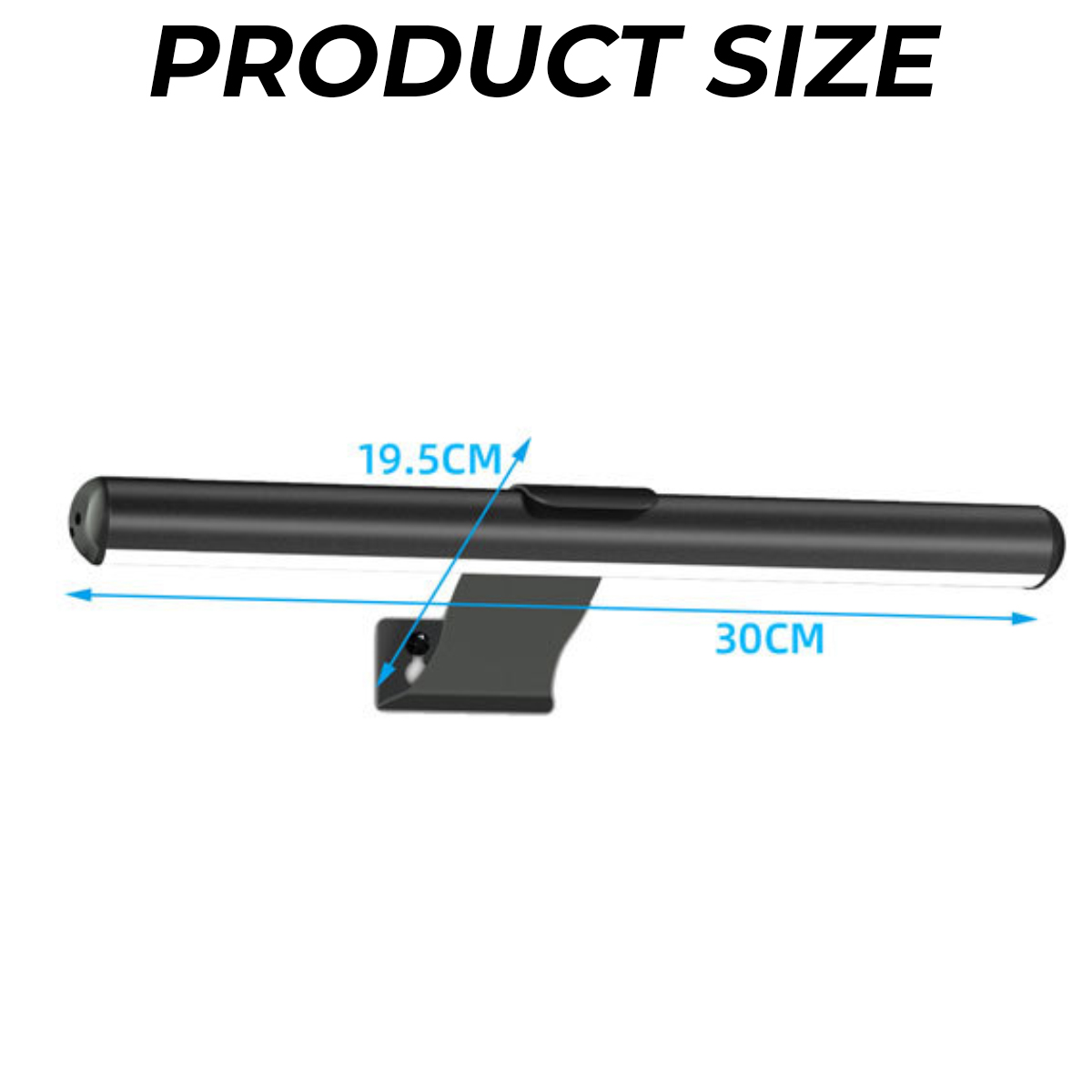 Schwarze Leuchte mit Maßen 30cm und 19.5cm, montiert auf einem Ständer.