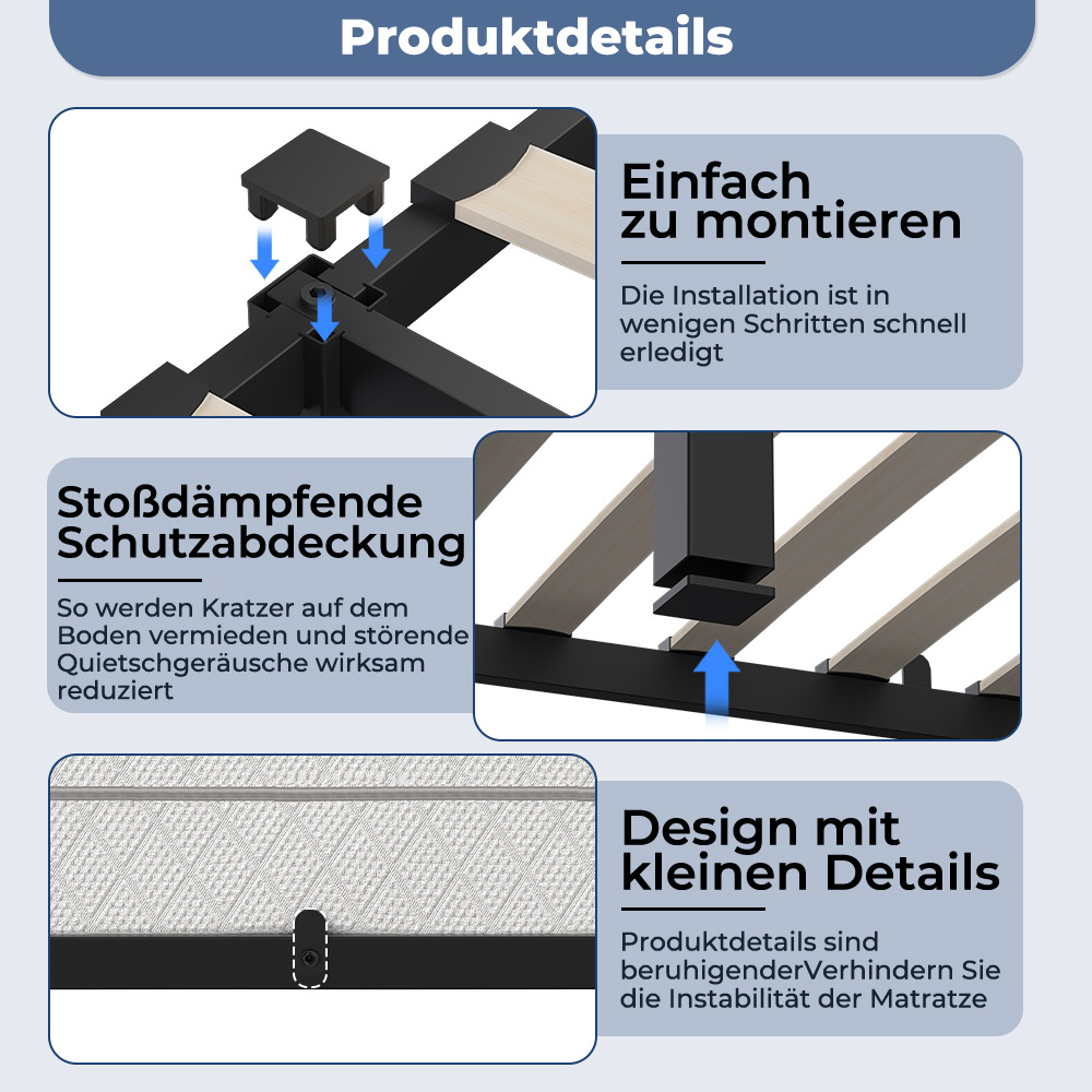 Produktdetails: Einfache Montage, stoßdämpfende Abdeckung, Design mit kleinen Details.