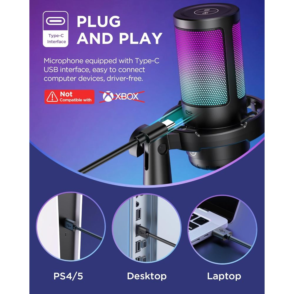 Ein Mikrofon mit Typ-C-Anschluss, kompatibel mit PS4/5, Desktop, Laptop.