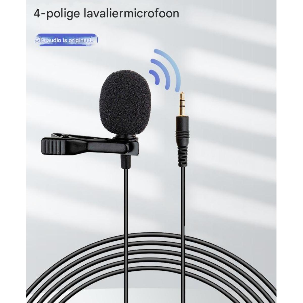 Ein schwarzes Lavaliermikrofon mit einem Stecker und einem Kabel.