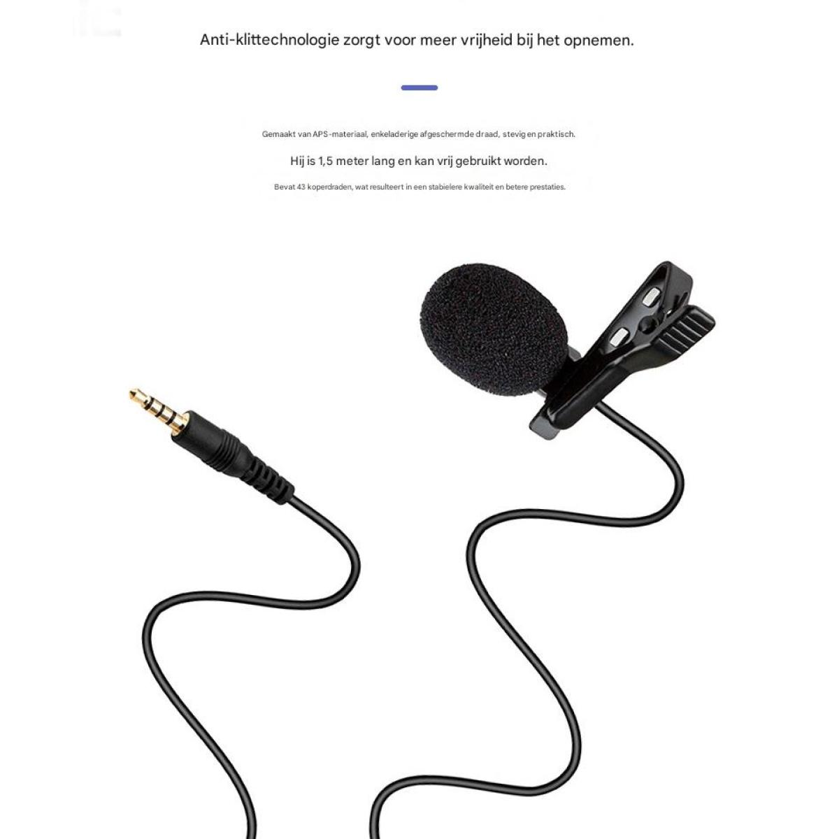 Ein schwarzes Ansteckmikrofon mit Kabel und Stecker auf weißem Hintergrund.