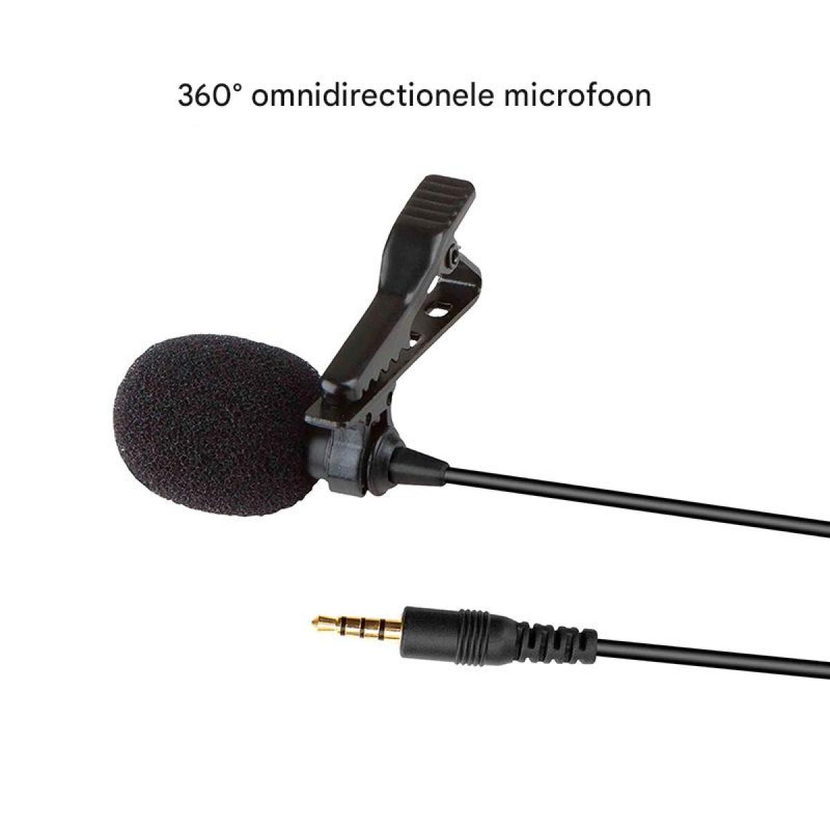 Ein schwarzes Lavalier-Mikrofon mit Klemme und 3,5-mm-Klinkenstecker.