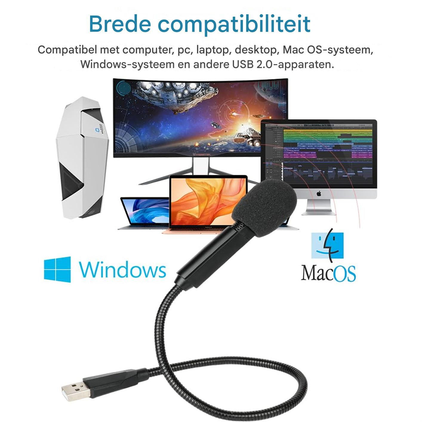Ein Mikrofon mit USB-Anschluss, das mit Windows und macOS kompatibel ist.