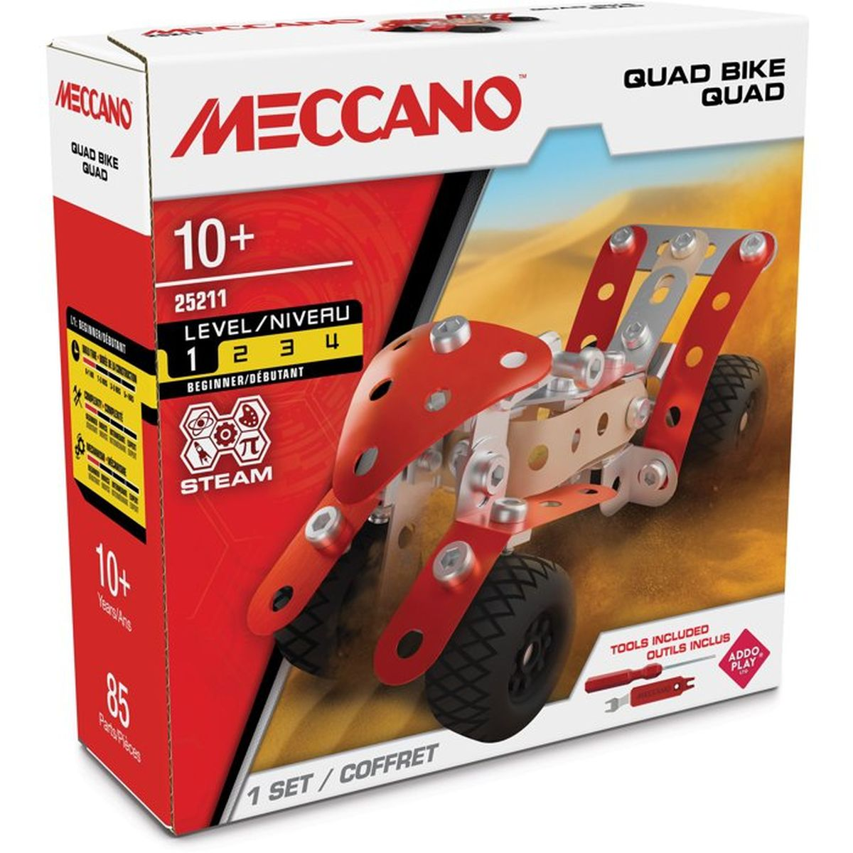 Set di costruzione Meccano Quad Bike con attrezzi, per età 10+.
