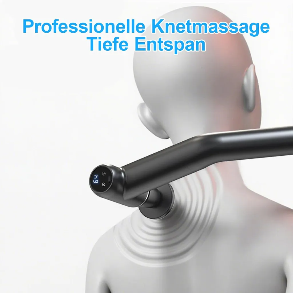 Ein Massagegerät wird auf den Nacken eines Mannes angewendet.