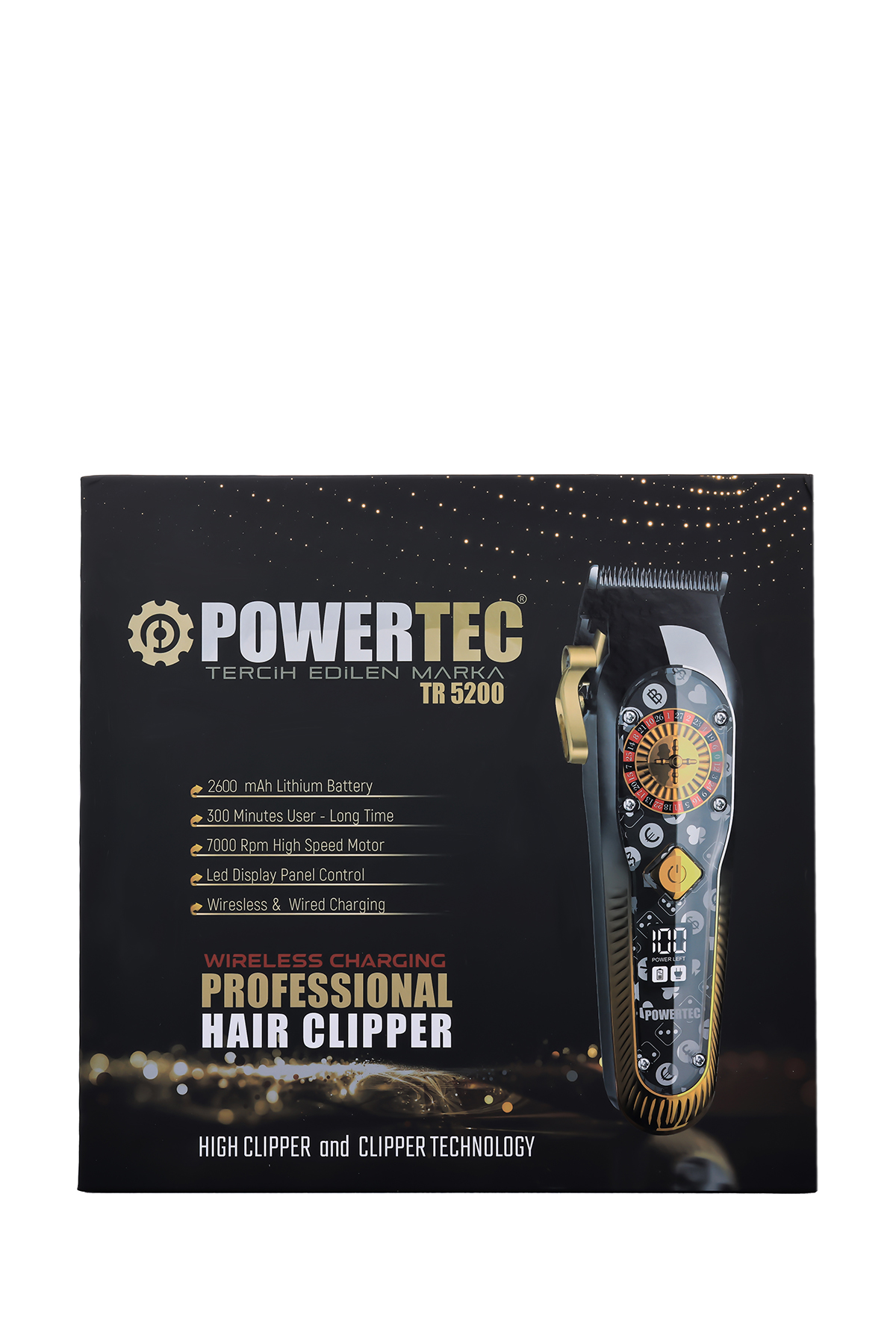 Powertec saç kesme makinesi ekranlı, 2600mAh pil, 7000 devir.