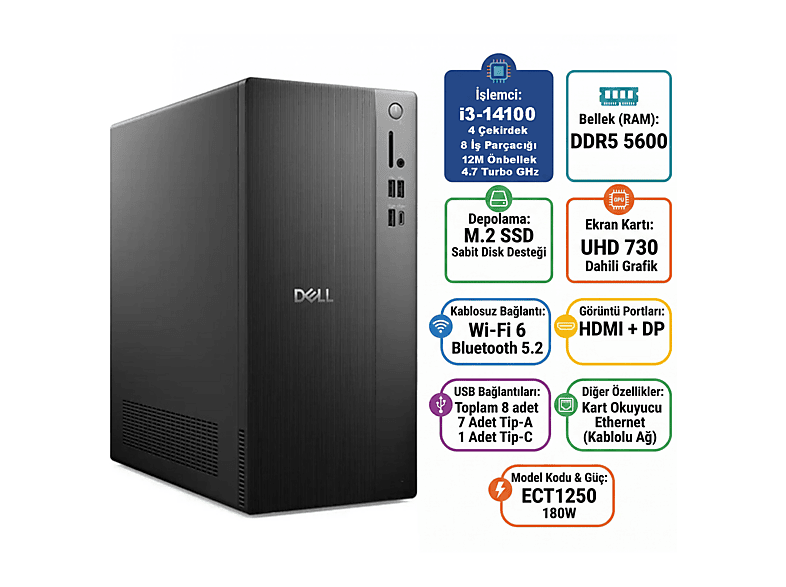DELL Tower ECT1250 ECT1250_RPLSR013_U Intel® Core™ i3-14100 8 GB