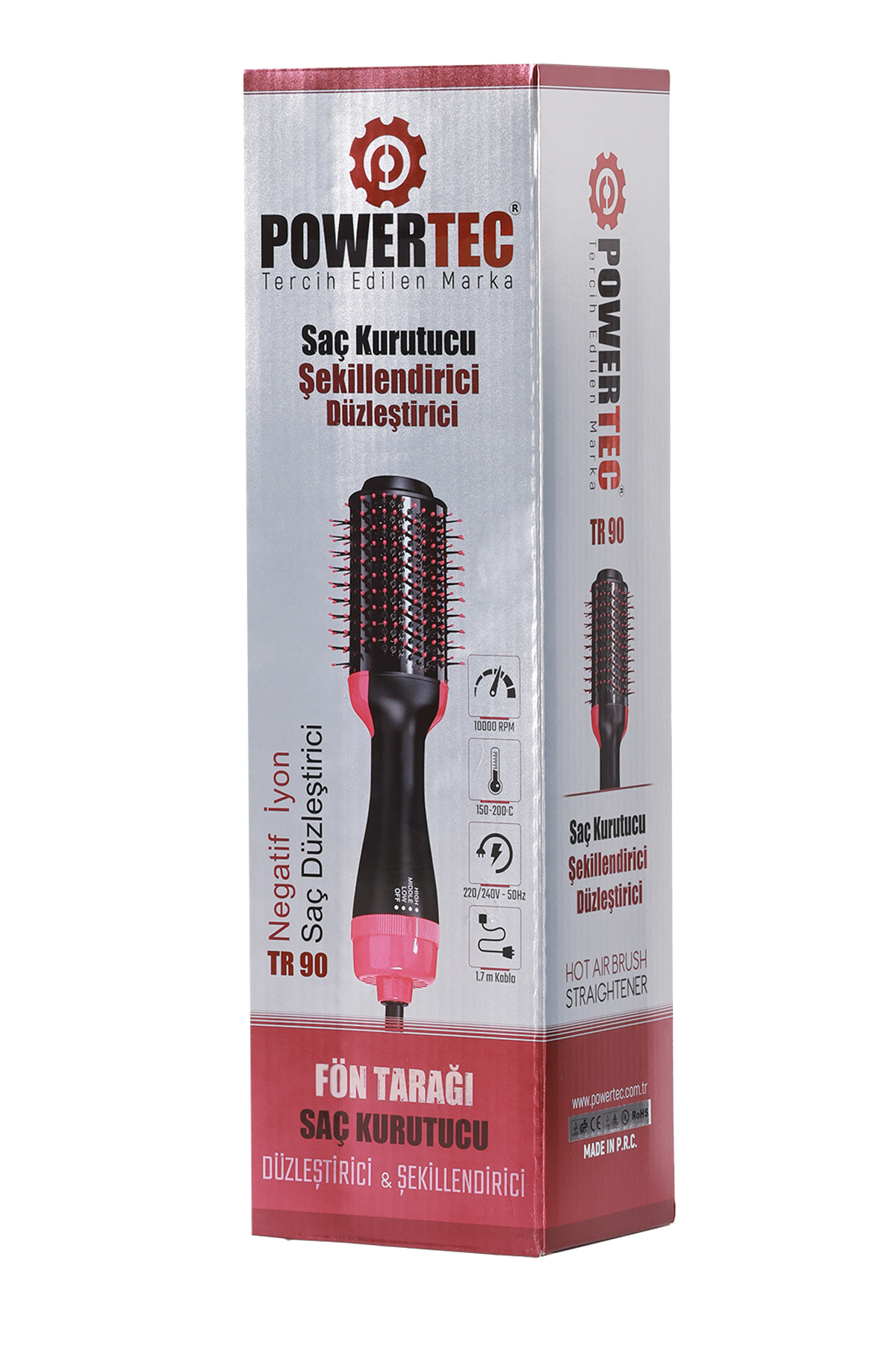Powertec saç kurutucu, şekillendirici ve düzleştirici ambalajı, TR 90 model.
