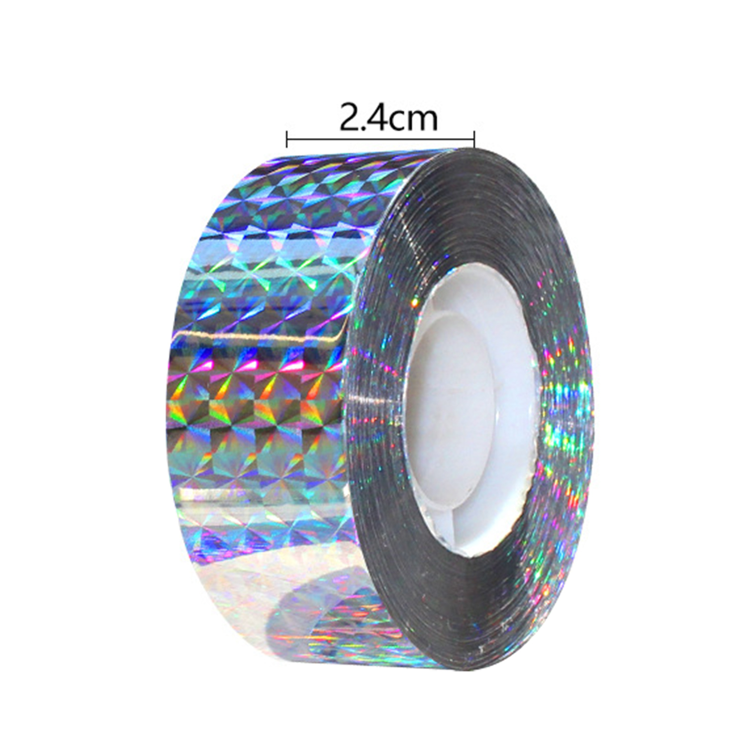 Rouleau de ruban holographique brillant avec indication de 2,4 cm.