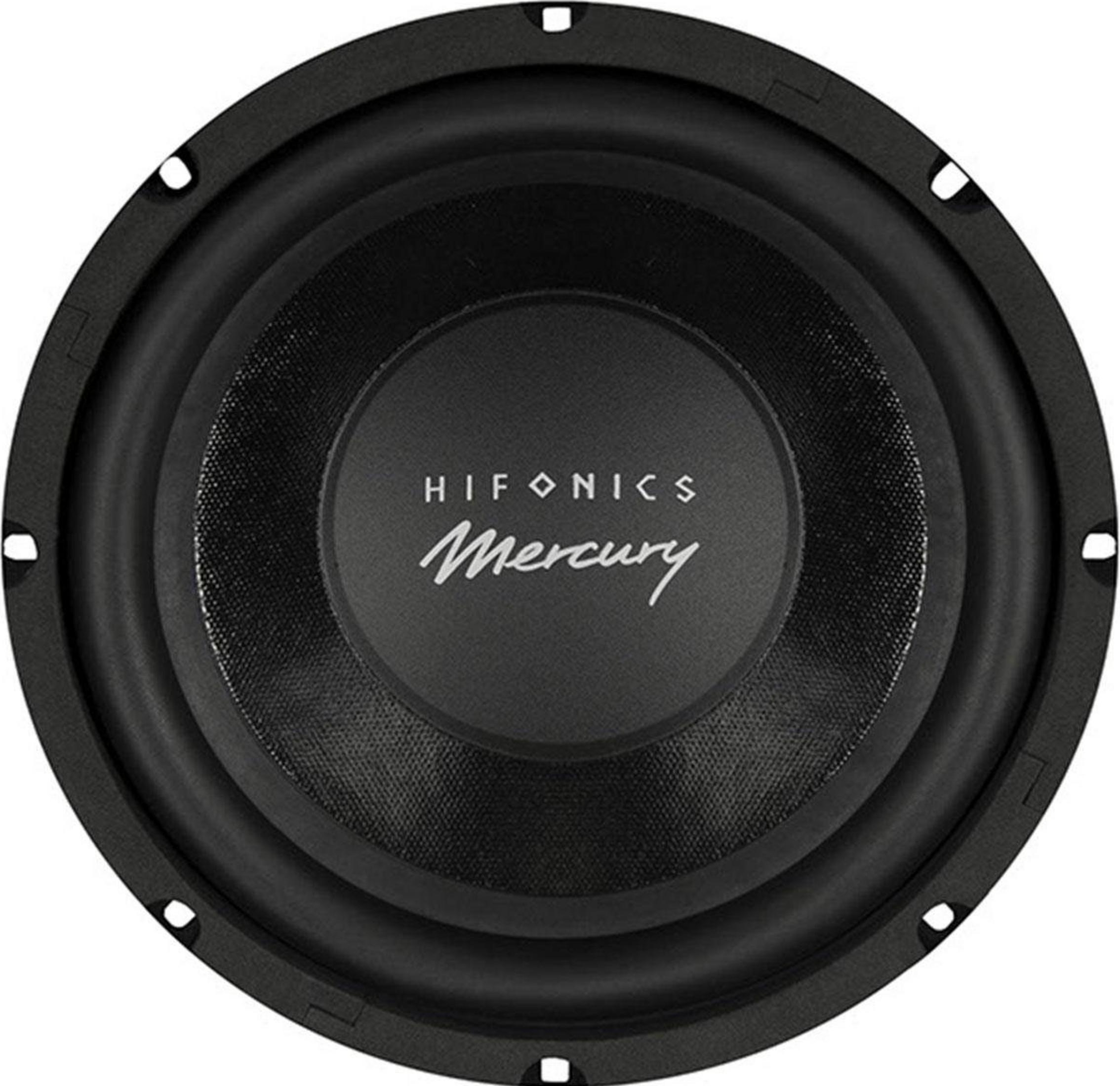 Schwarzer Subwoofer mit Hifonics Mercury Logo.